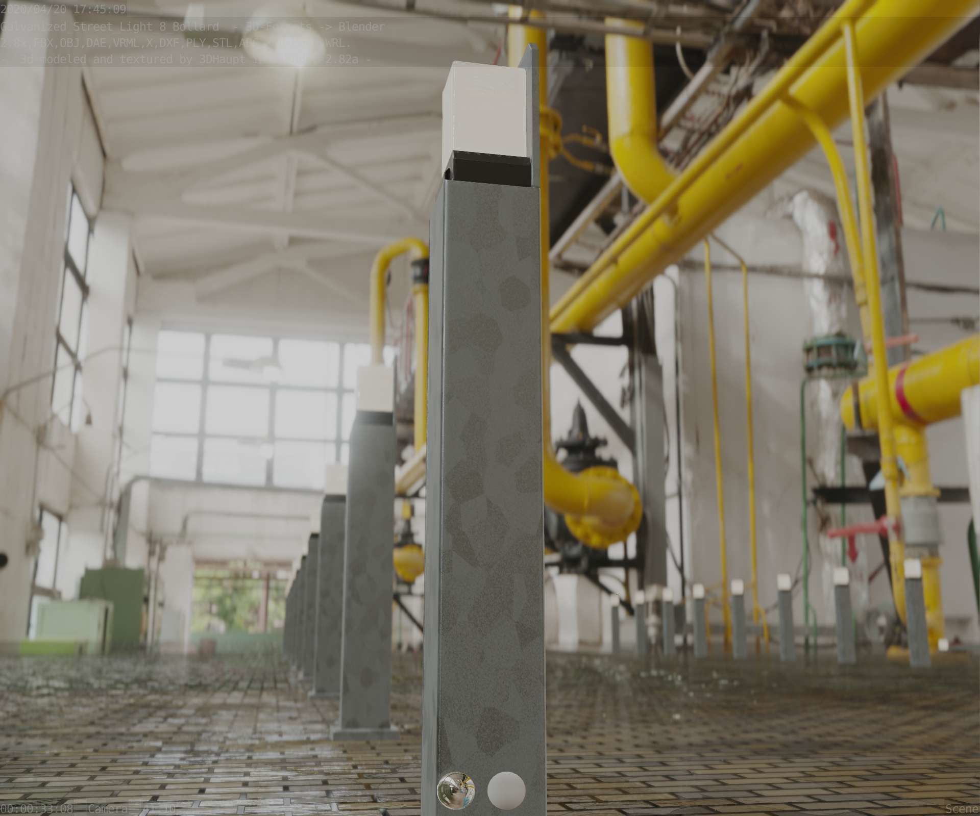 Street Light 8 Bollard 900 mm Galvanized Version 2 Low-poly 3D model_6