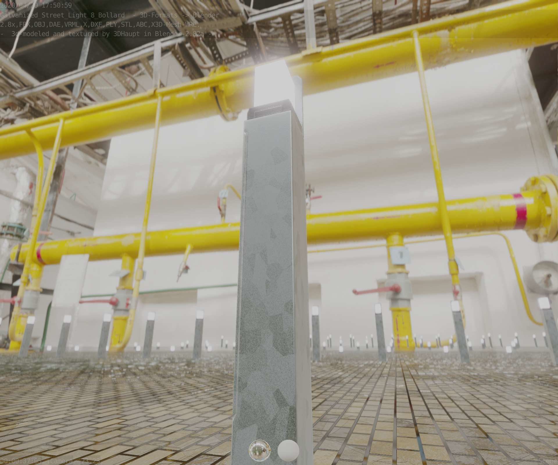 Street Light 8 Bollard 900 mm Galvanized Version 2 Low-poly 3D model_93