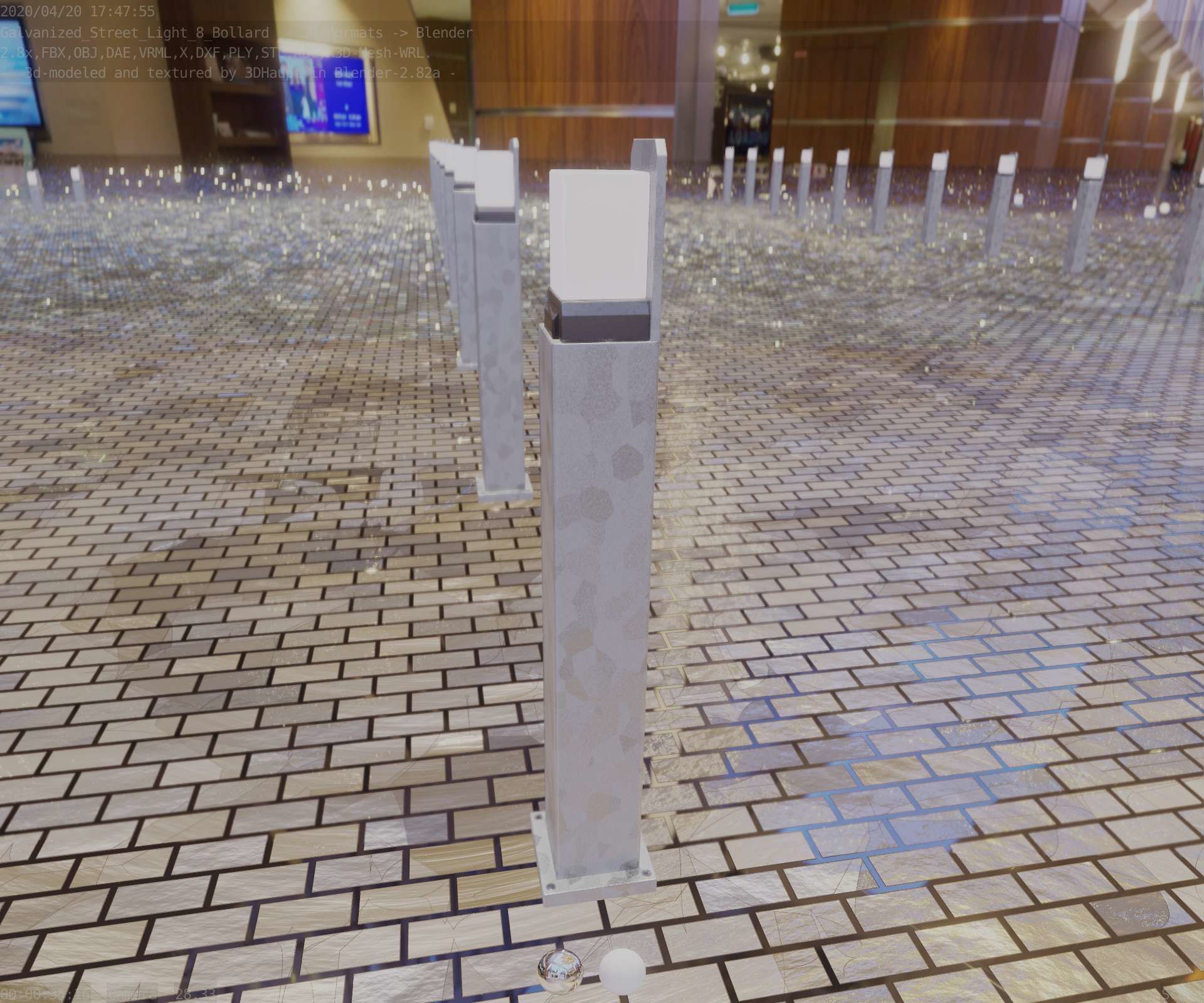 Street Light 8 Bollard 900 mm Galvanized Version 2 Low-poly 3D model_56