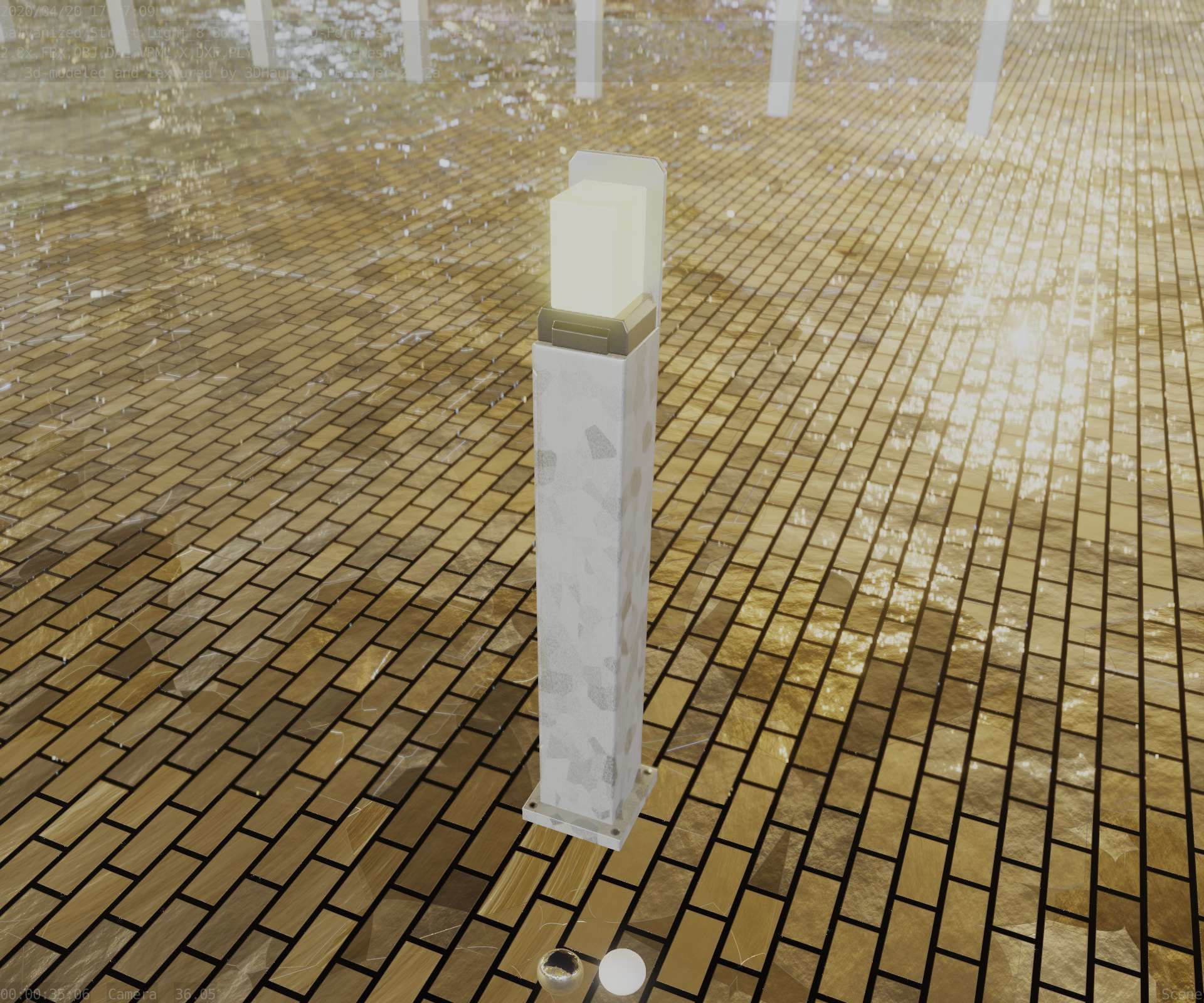 Street Light 8 Bollard 900 mm Galvanized Version 2 Low-poly 3D model_47