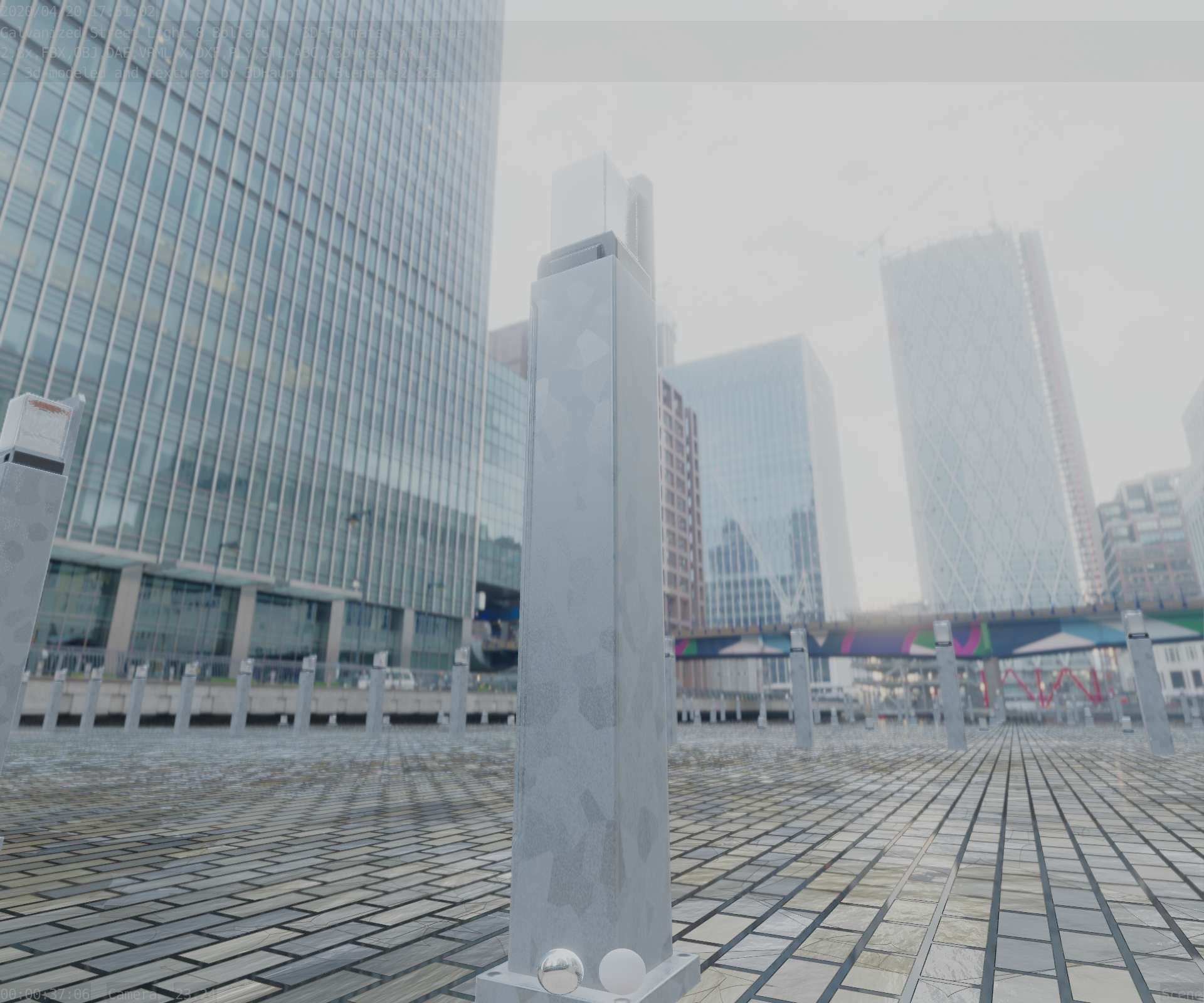 Street Light 8 Bollard 900 mm Galvanized Version 2 Low-poly 3D model_94