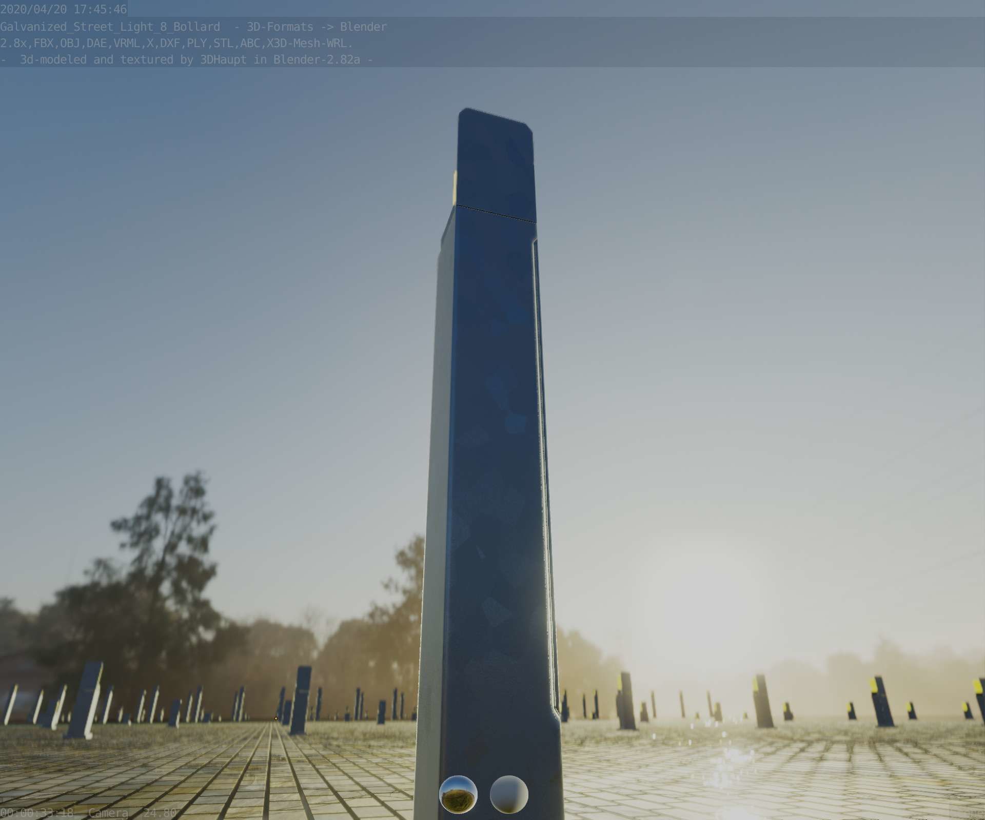 Street Light 8 Bollard 900 mm Galvanized Version 2 Low-poly 3D model_14