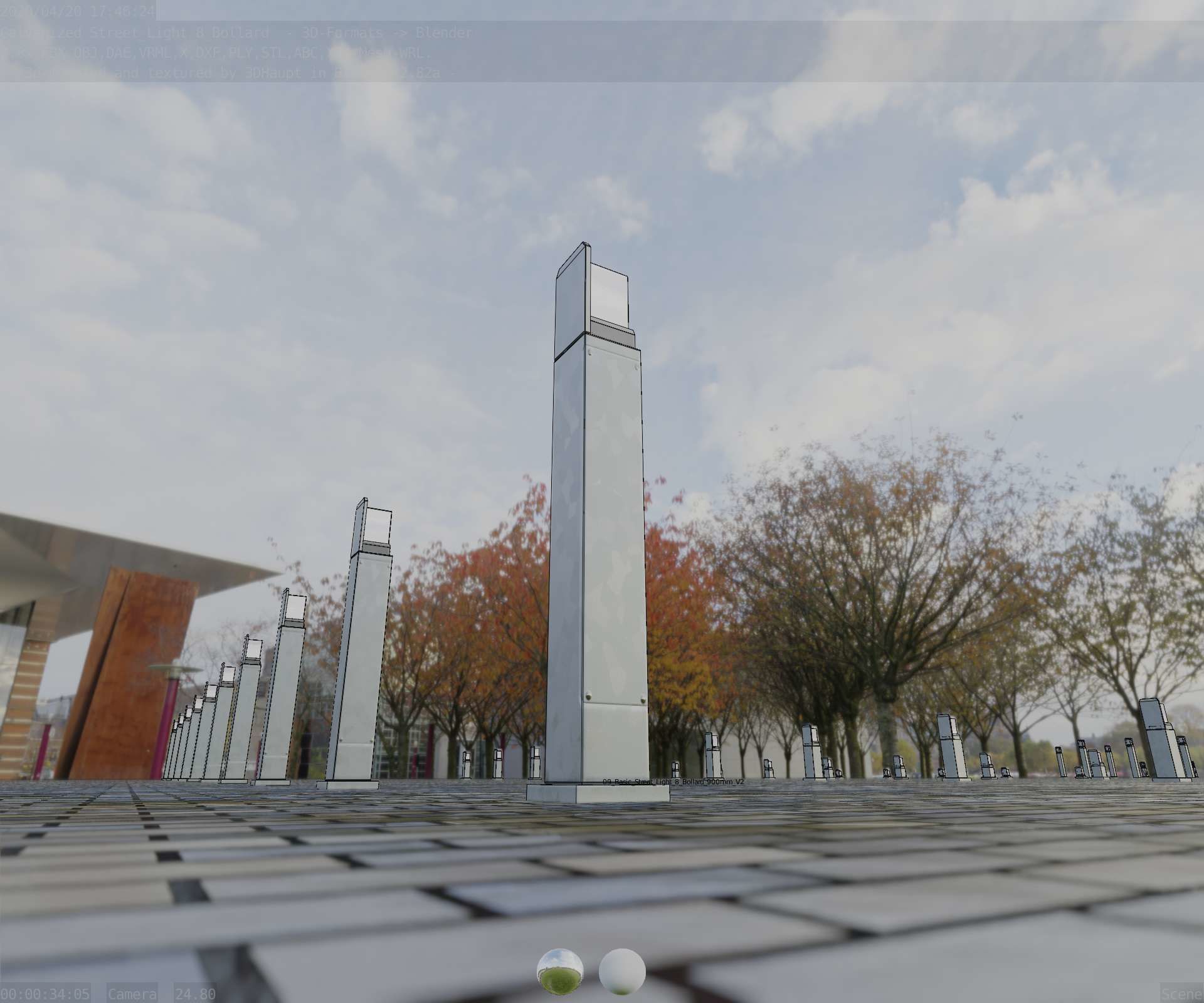 Street Light 8 Bollard 900 mm Galvanized Version 2 Low-poly 3D model_23