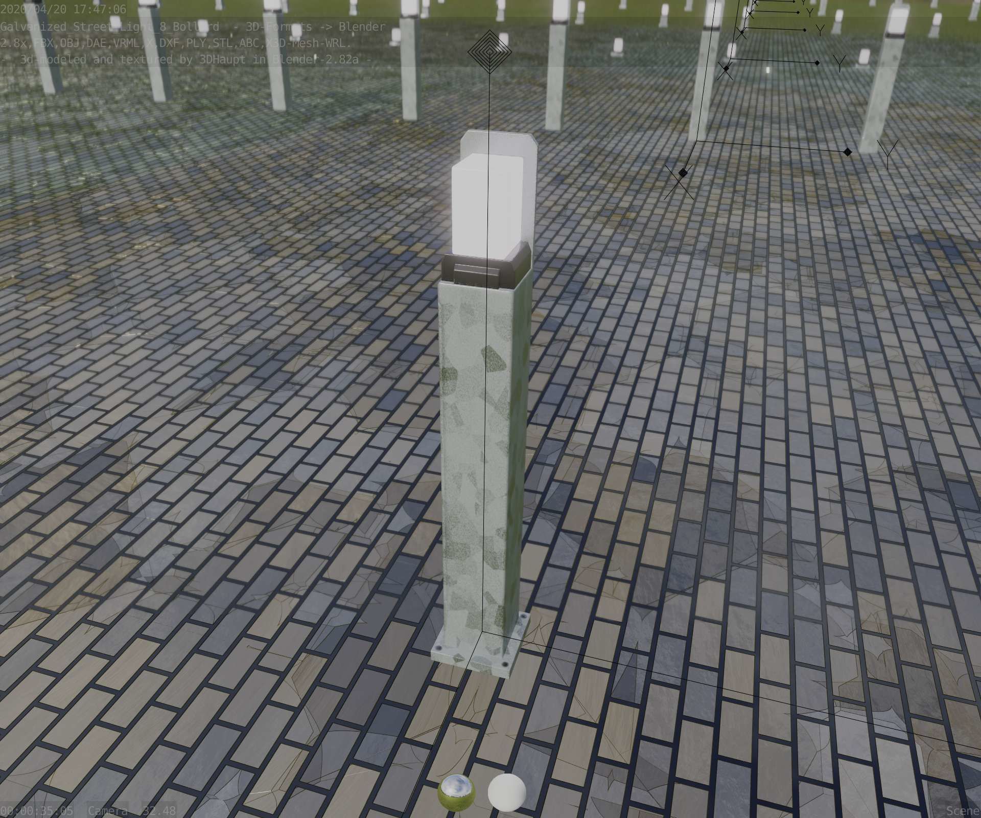 Street Light 8 Bollard 900 mm Galvanized Version 2 Low-poly 3D model_46