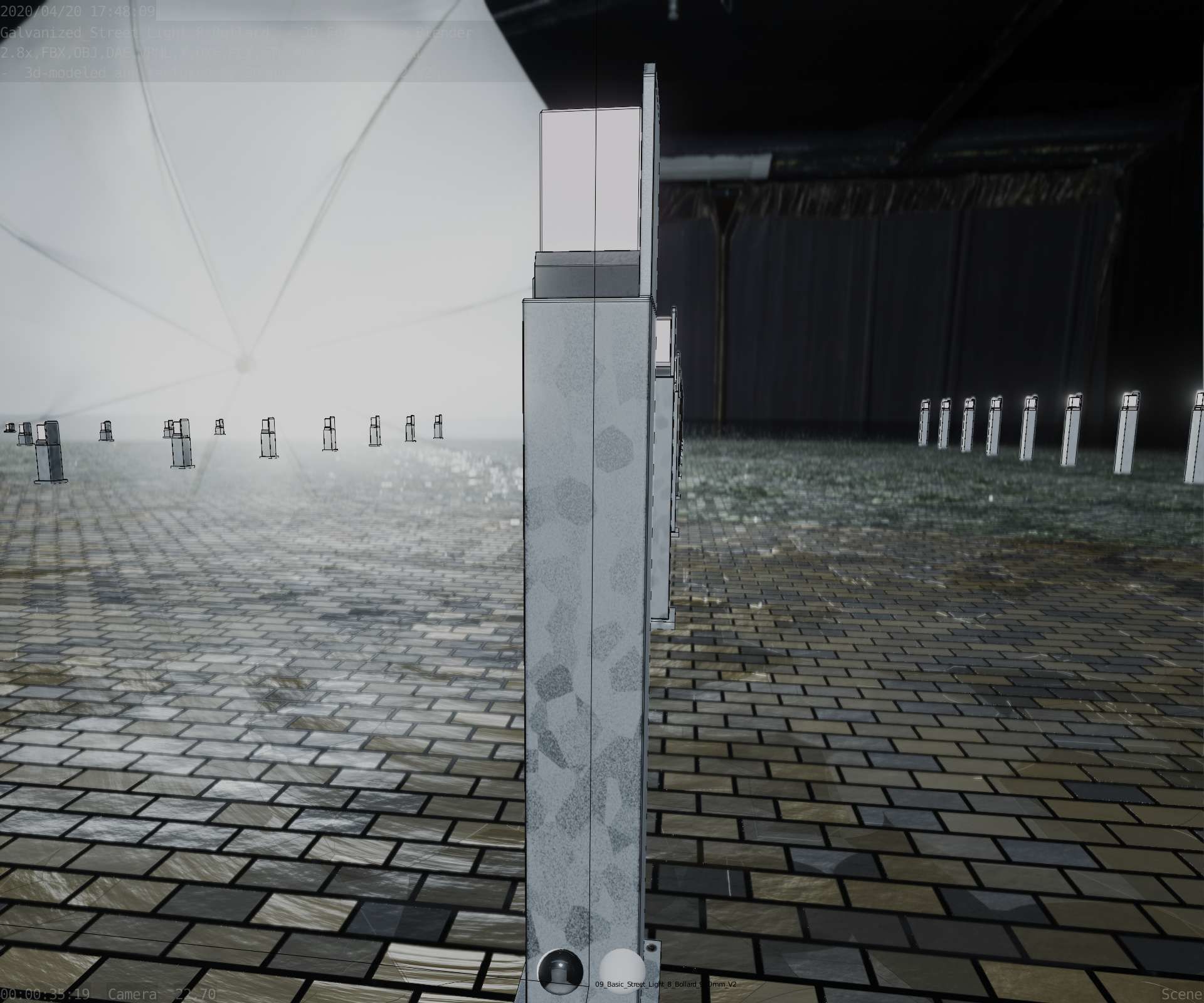 Street Light 8 Bollard 900 mm Galvanized Version 2 Low-poly 3D model_59