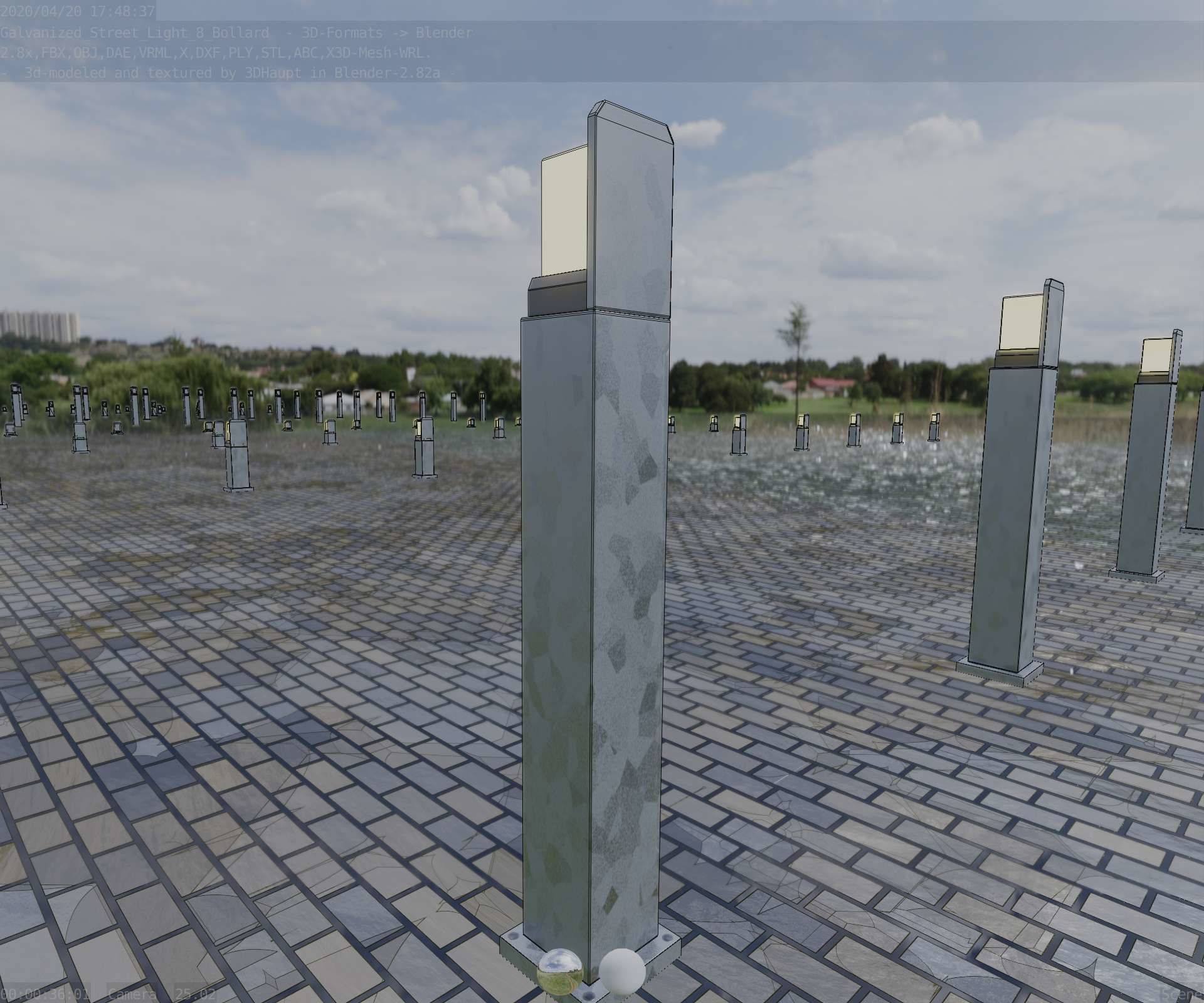 Street Light 8 Bollard 900 mm Galvanized Version 2 Low-poly 3D model_65