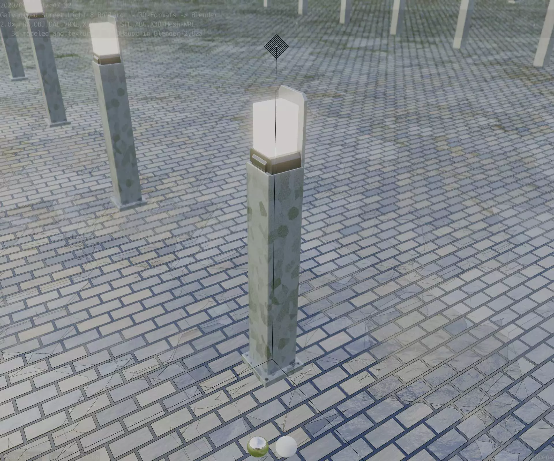 Street Light 8 Bollard 900 mm Galvanized Version 2 Low-poly 3D model_0
