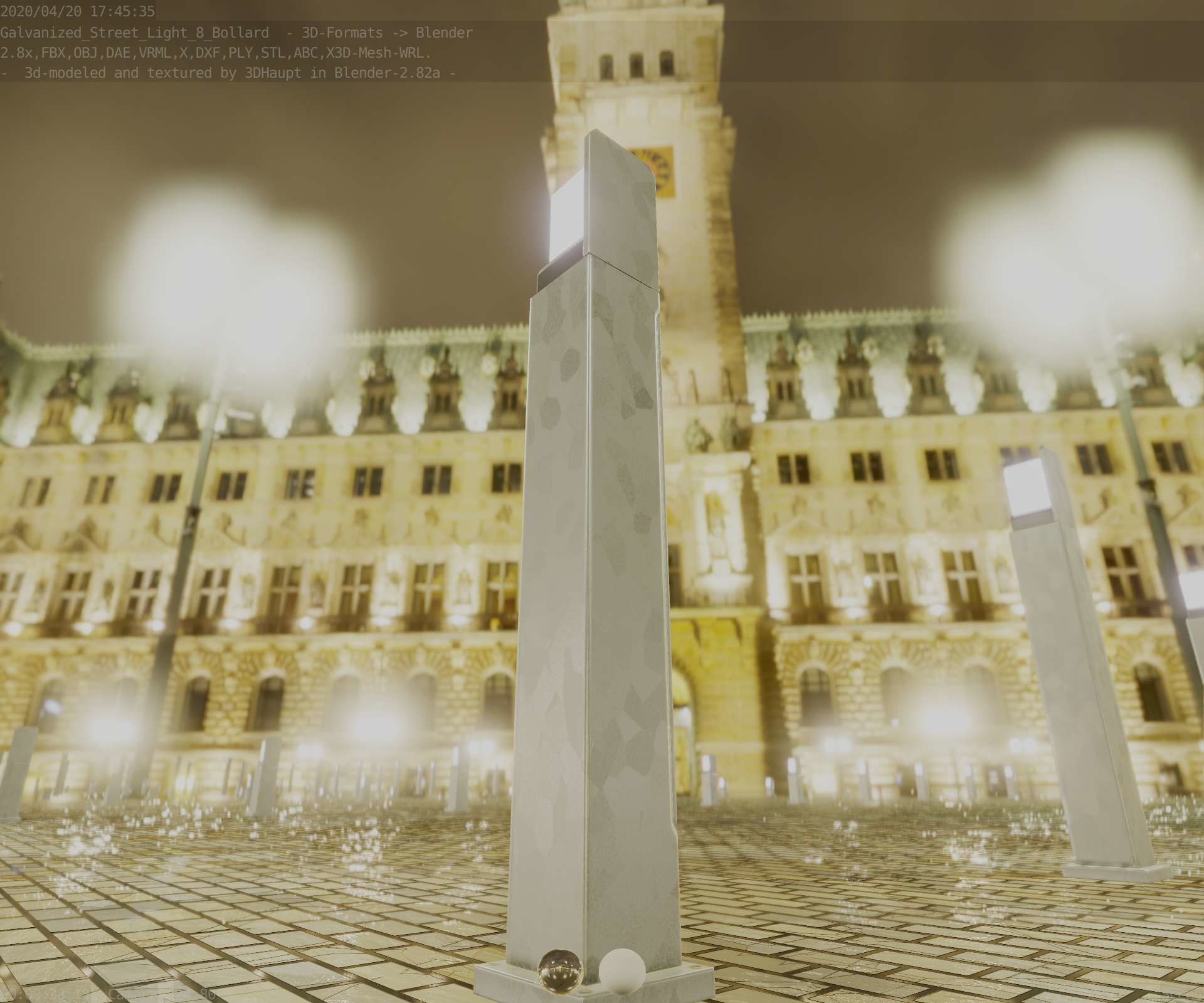 Street Light 8 Bollard 900 mm Galvanized Version 2 Low-poly 3D model_11