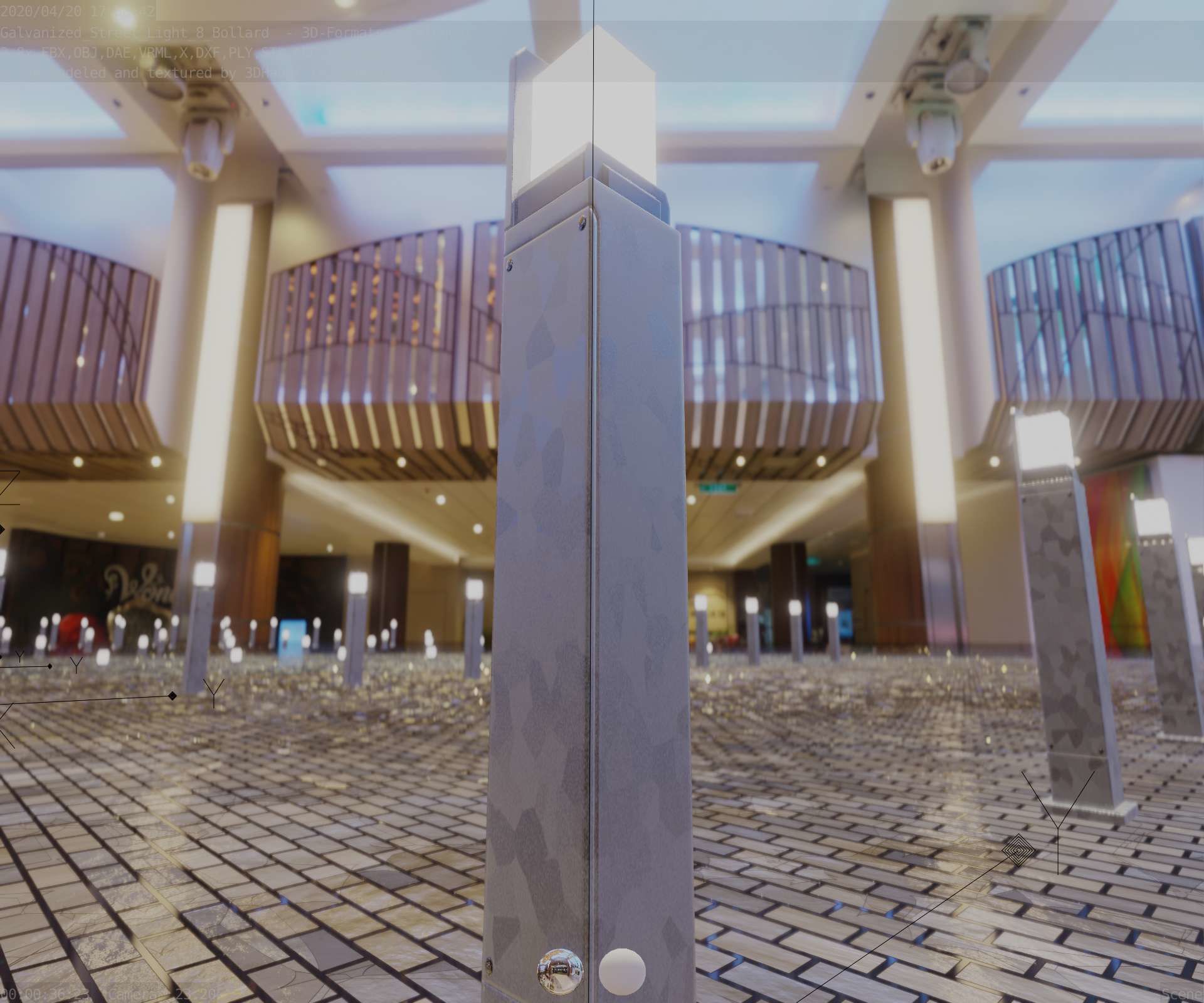 Street Light 8 Bollard 900 mm Galvanized Version 2 Low-poly 3D model_87