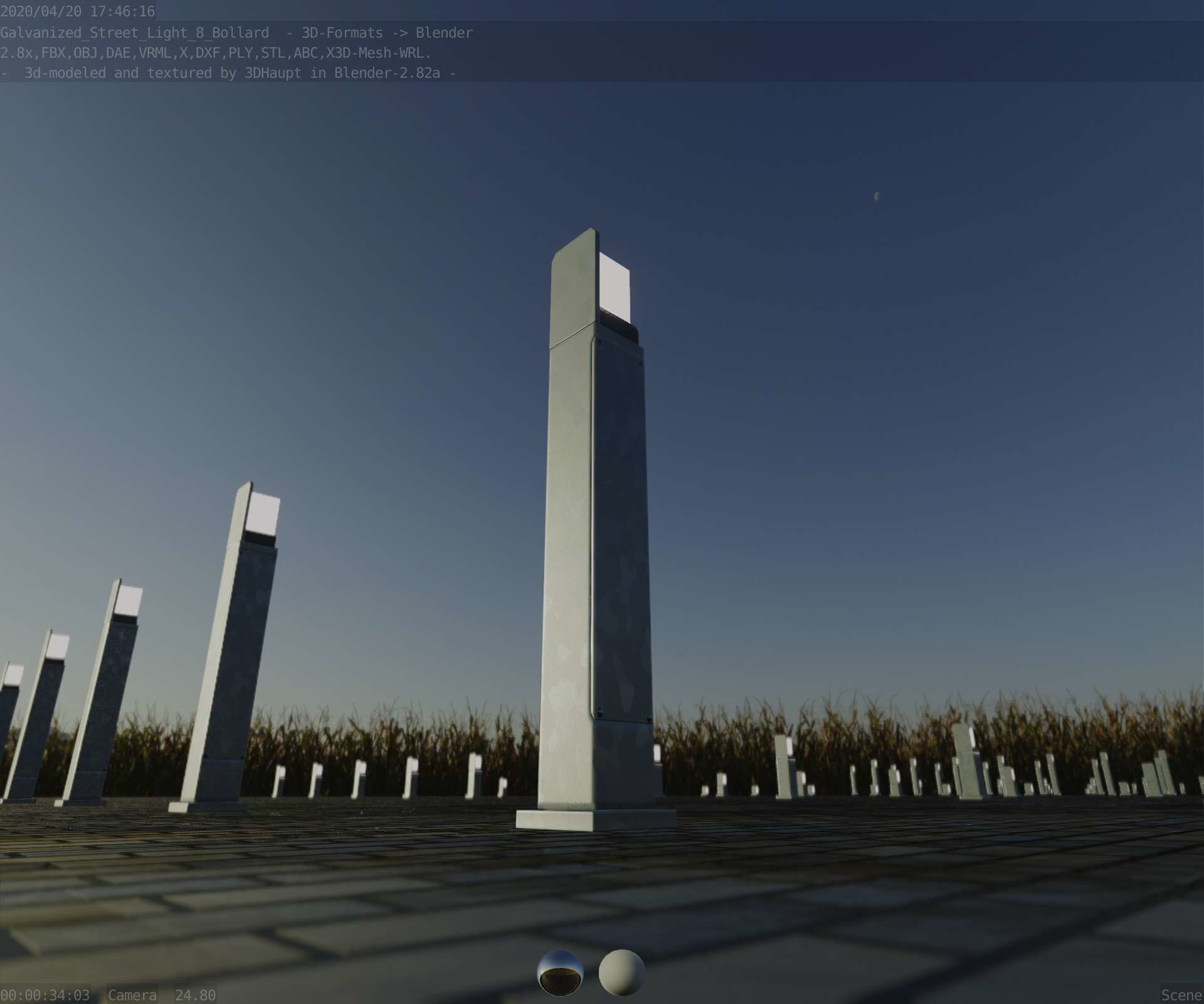 Street Light 8 Bollard 900 mm Galvanized Version 2 Low-poly 3D model_22