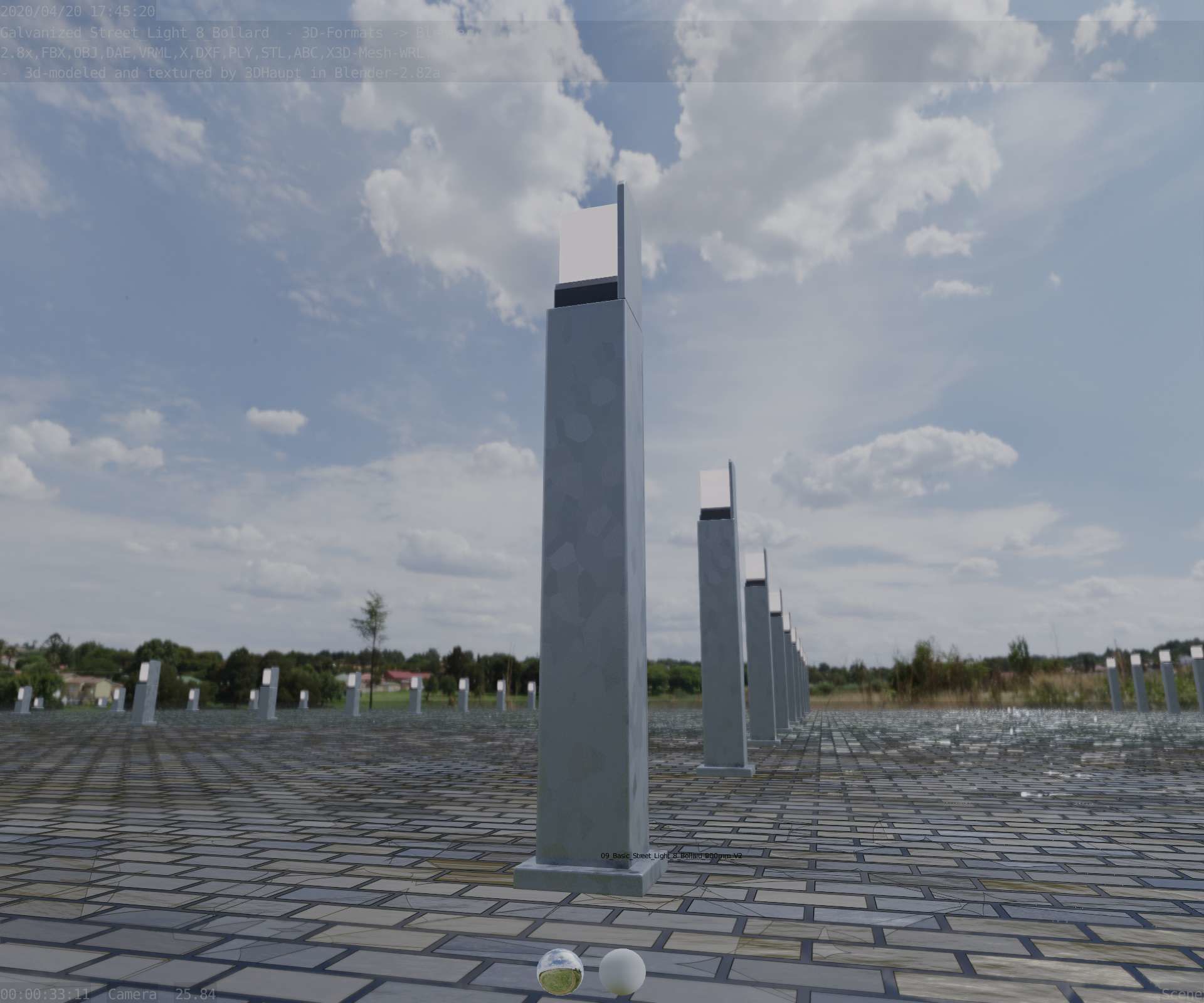 Street Light 8 Bollard 900 mm Galvanized Version 2 Low-poly 3D model_5