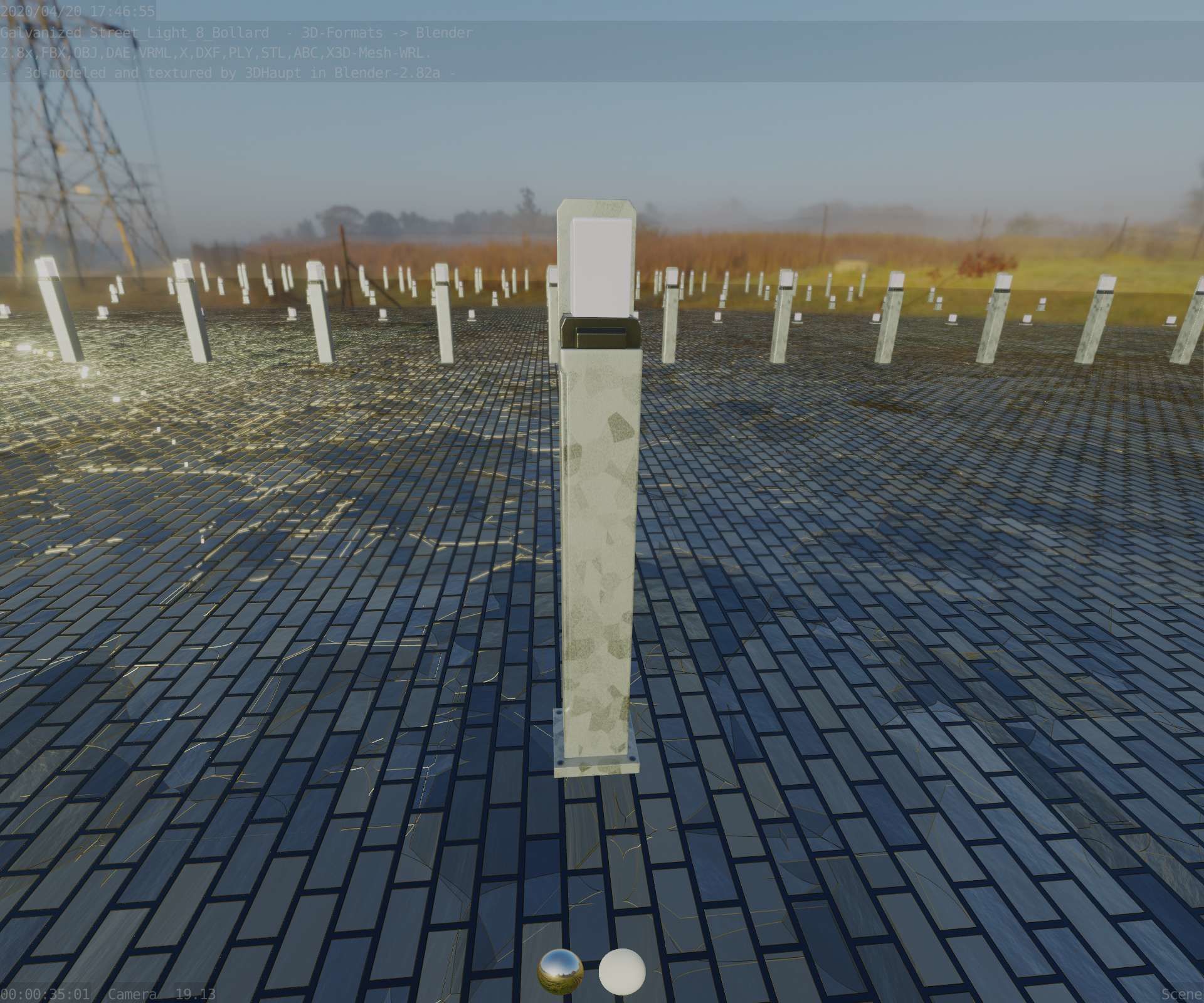 Street Light 8 Bollard 900 mm Galvanized Version 2 Low-poly 3D model_42