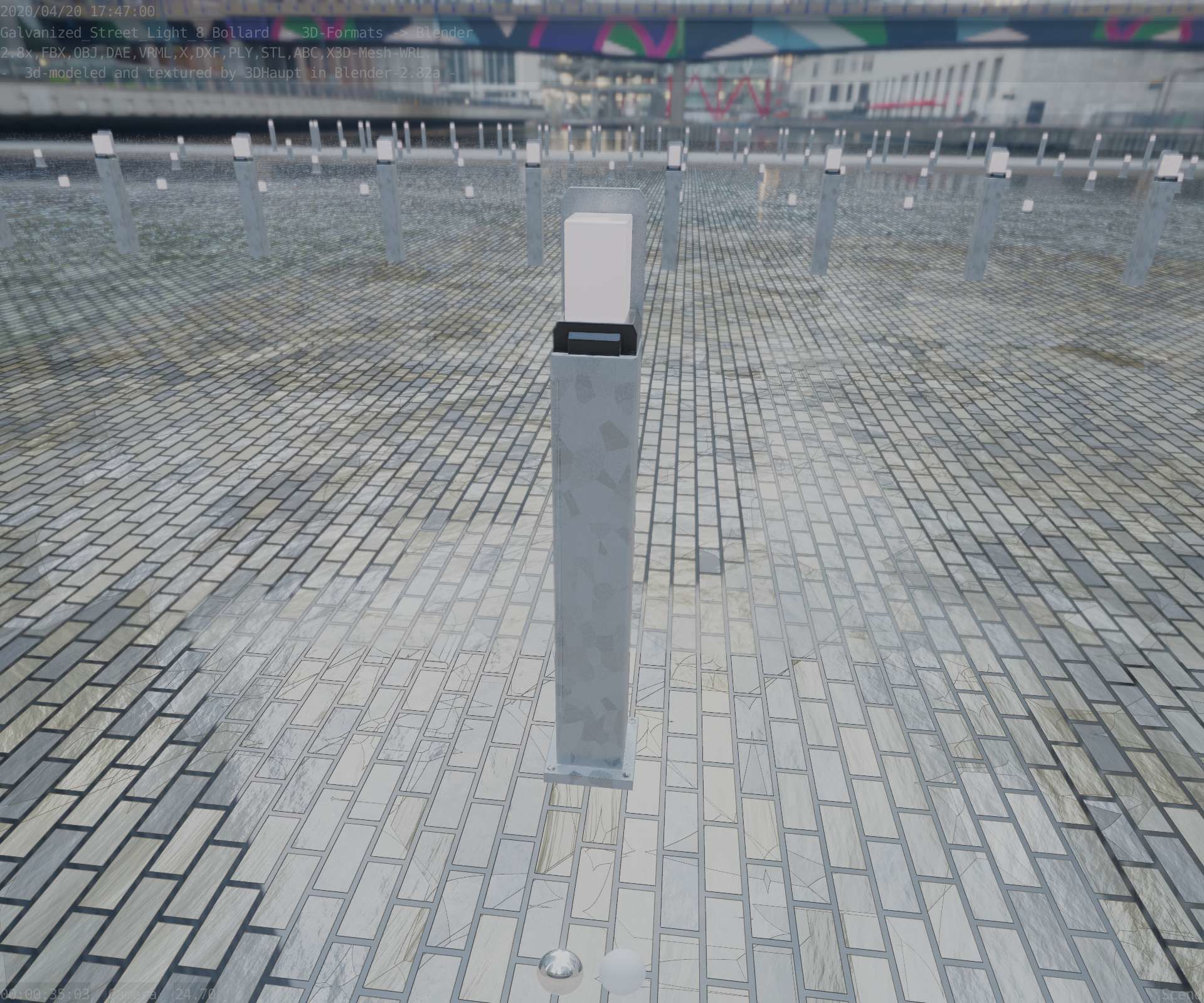 Street Light 8 Bollard 900 mm Galvanized Version 2 Low-poly 3D model_44