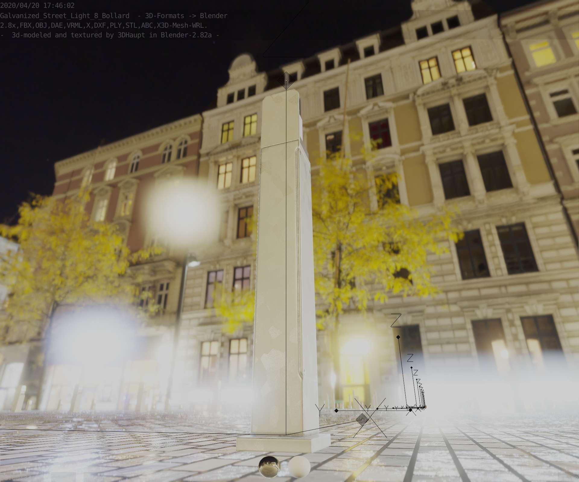 Street Light 8 Bollard 900 mm Galvanized Version 2 Low-poly 3D model_19