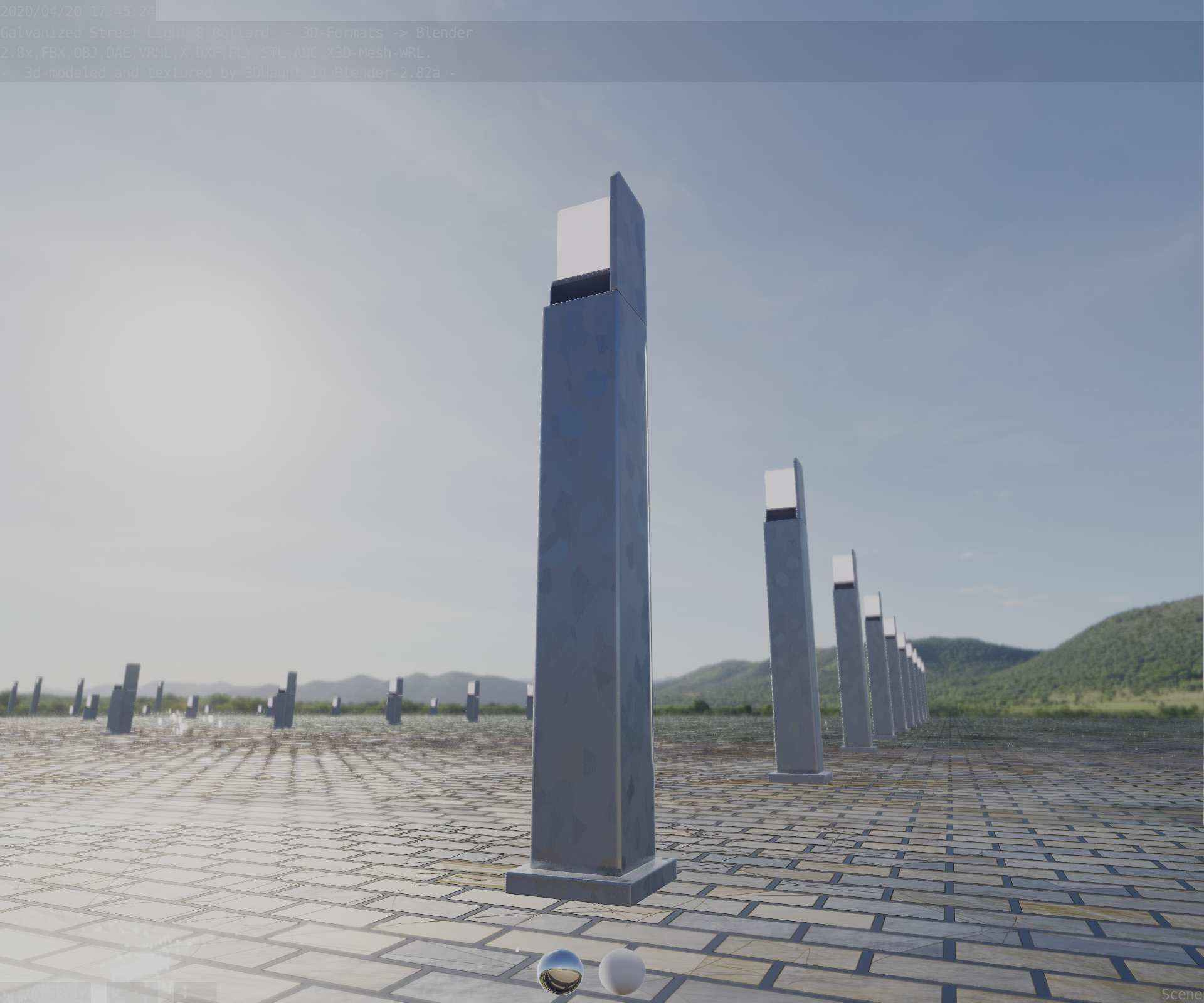 Street Light 8 Bollard 900 mm Galvanized Version 2 Low-poly 3D model_9