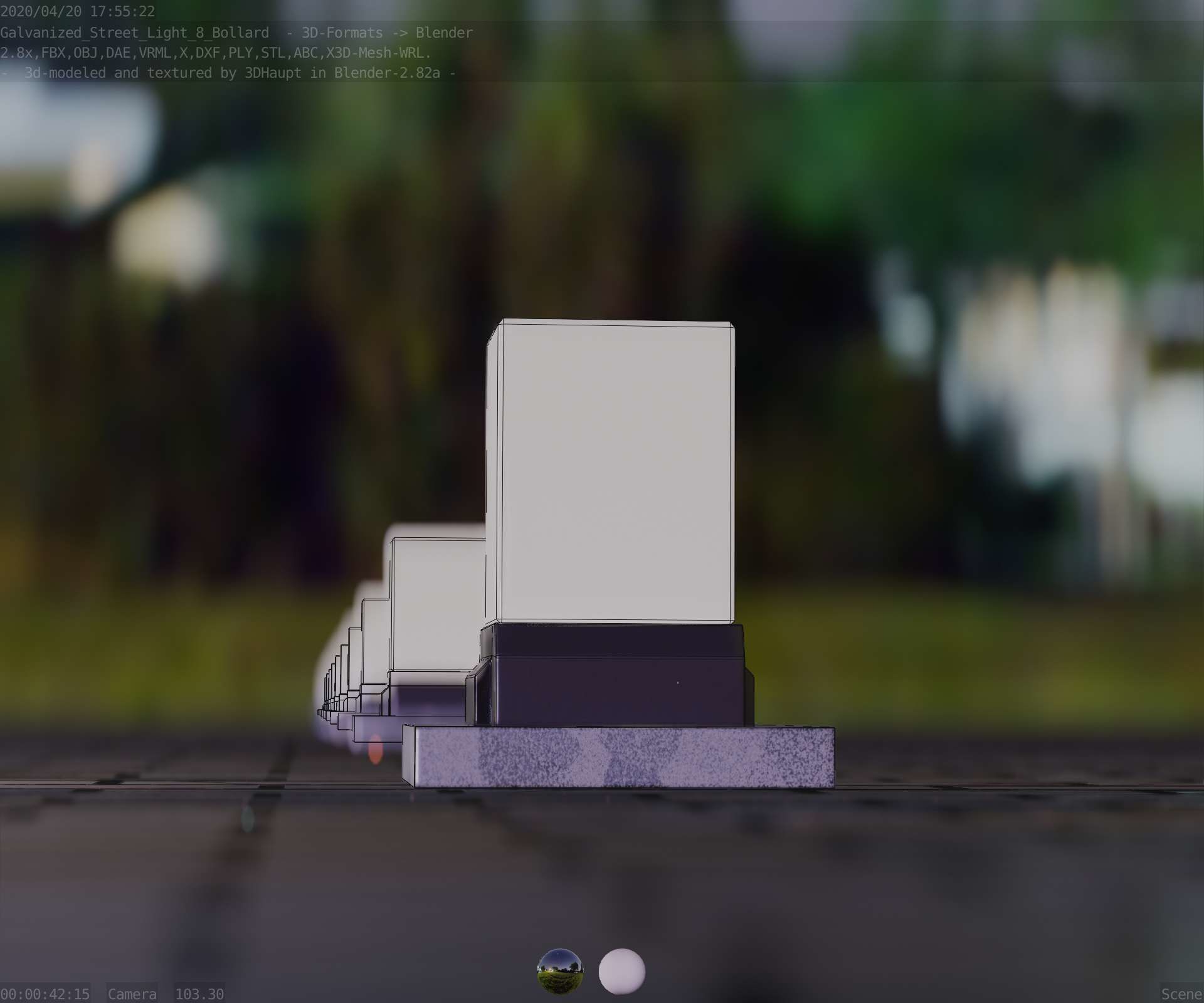 Street Light 8 Bollard 200mm Galvanized Version 3 Low-poly 3D model_28