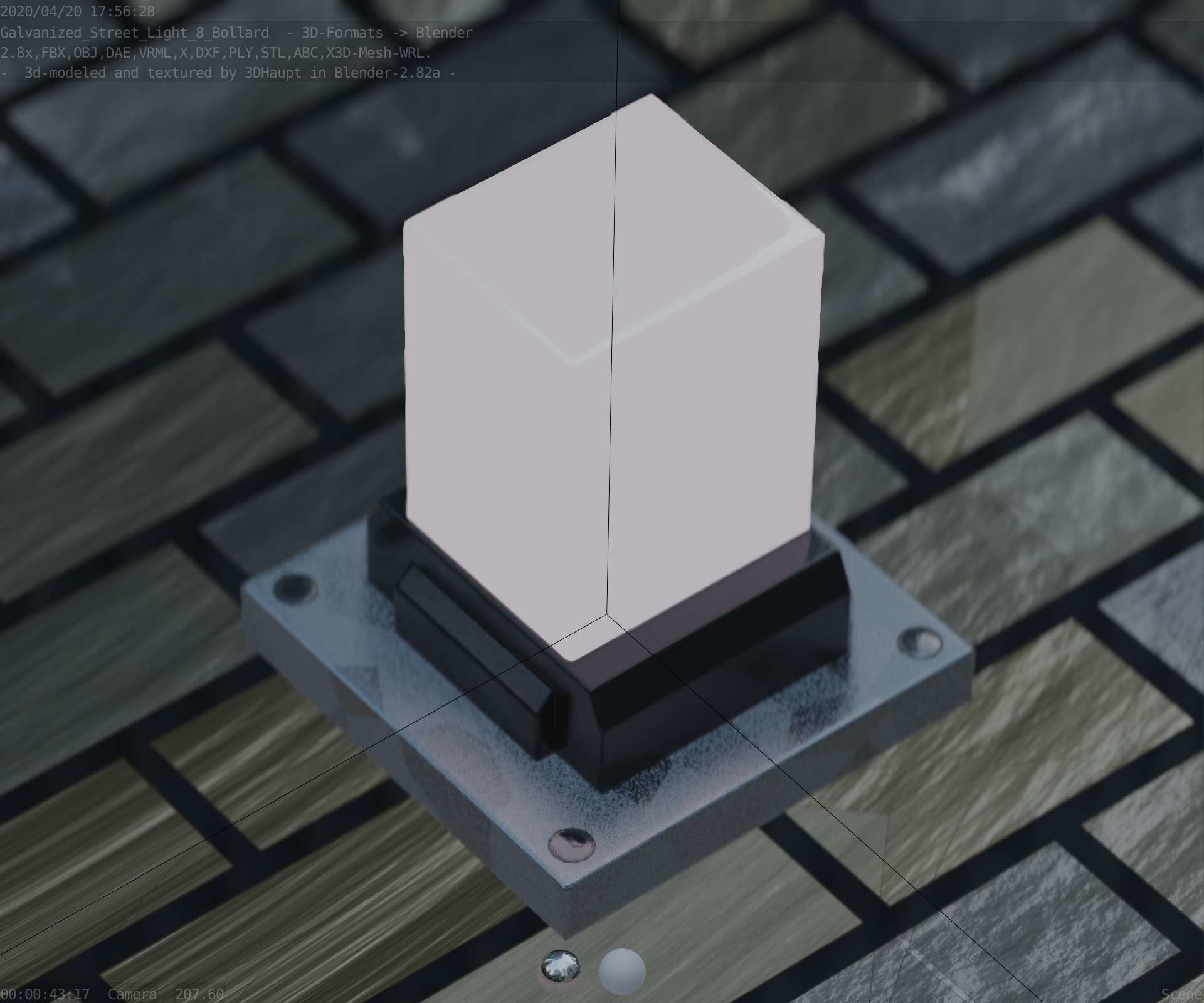 Street Light 8 Bollard 200mm Galvanized Version 3 Low-poly 3D model_53