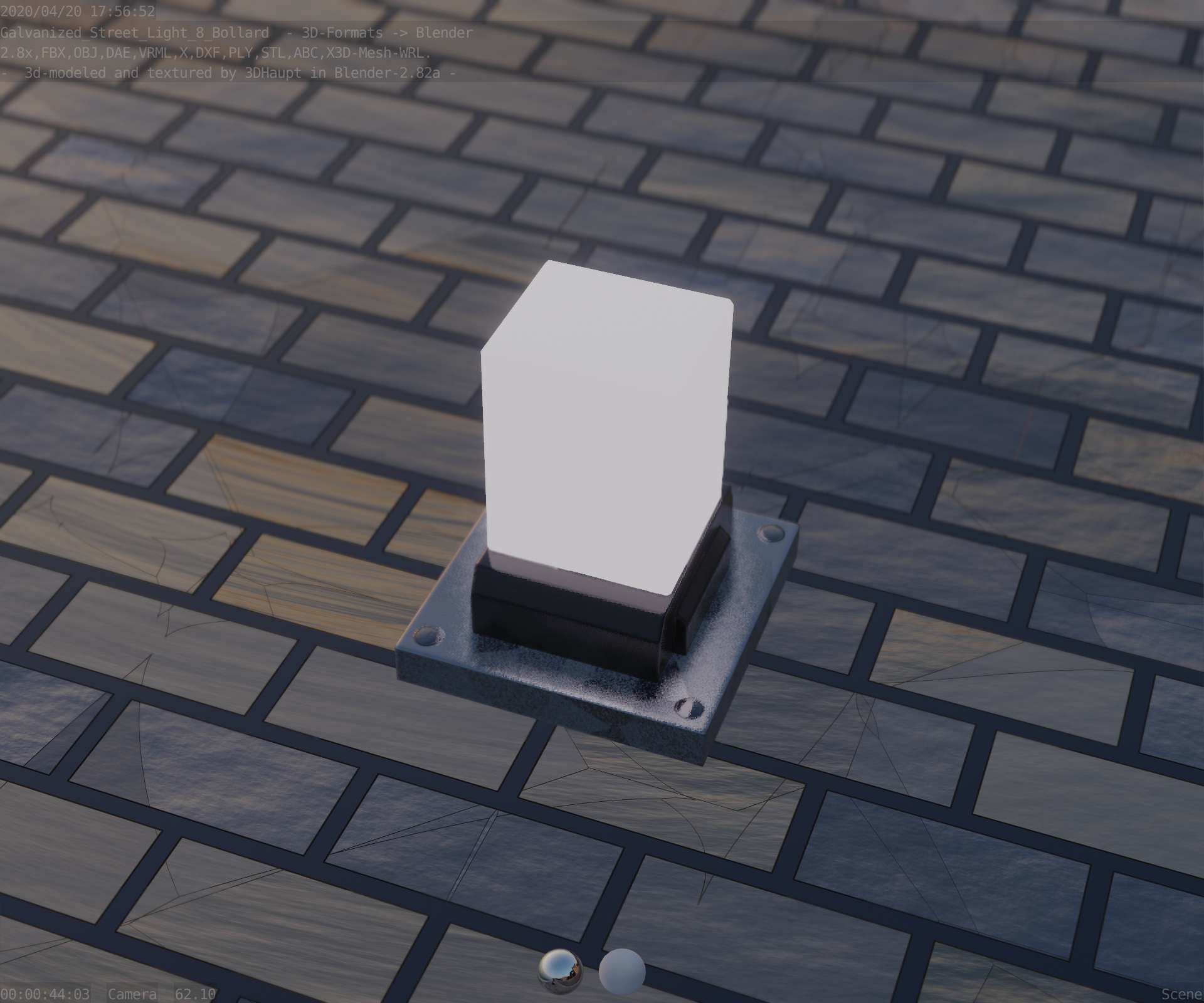 Street Light 8 Bollard 200mm Galvanized Version 3 Low-poly 3D model_63