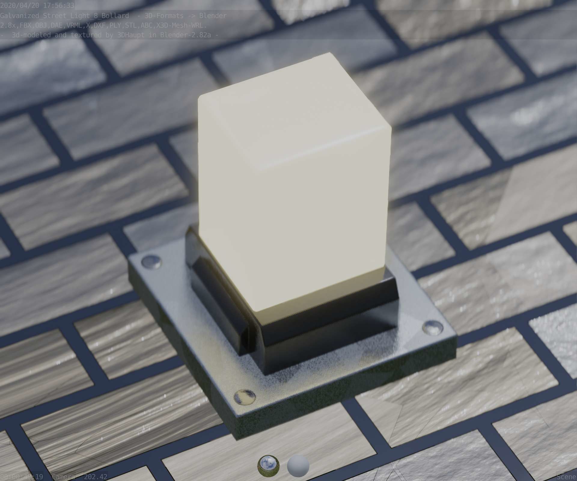 Street Light 8 Bollard 200mm Galvanized Version 3 Low-poly 3D model_55