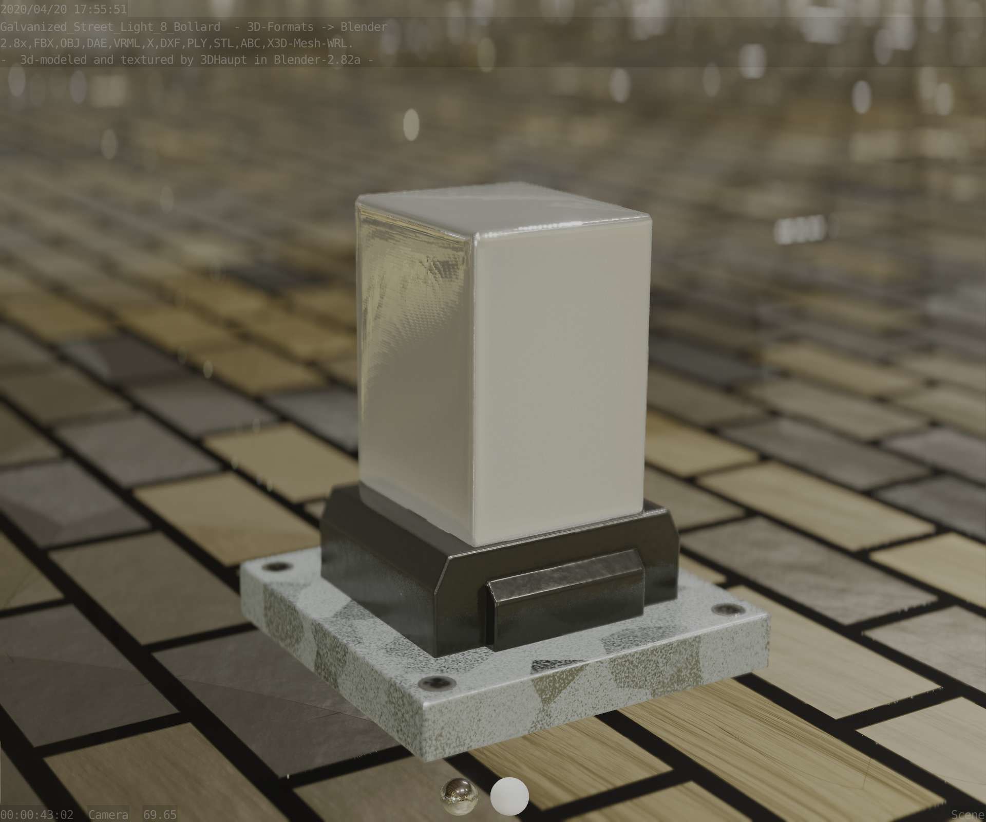 Street Light 8 Bollard 200mm Galvanized Version 3 Low-poly 3D model_38