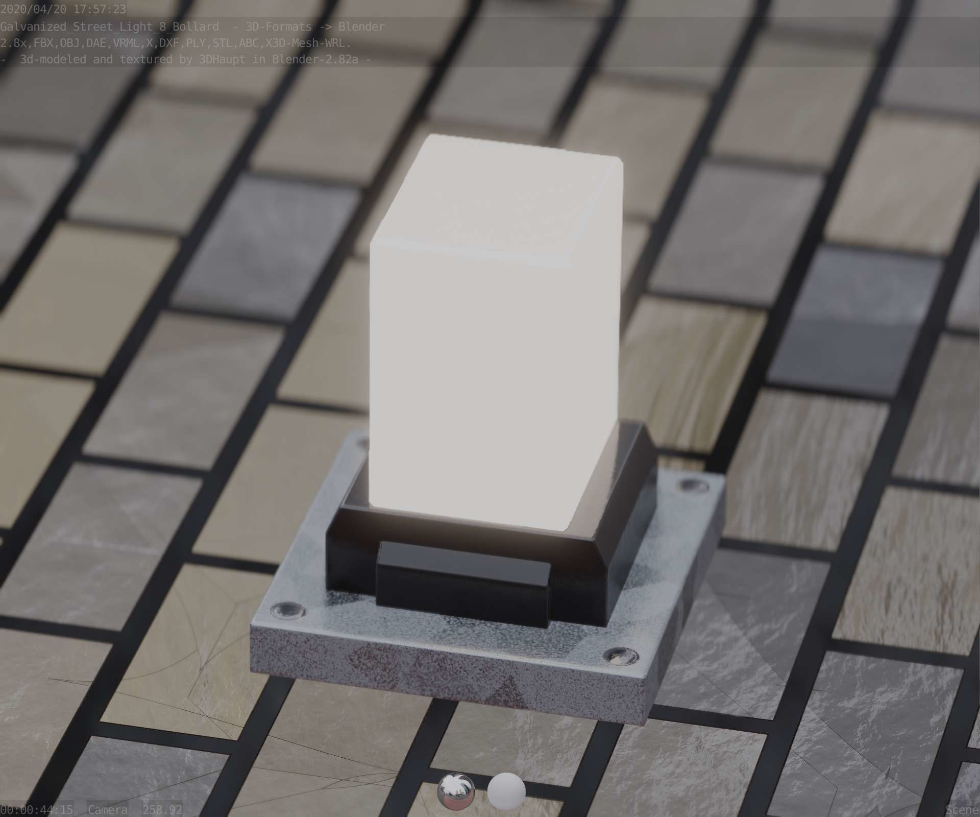 Street Light 8 Bollard 200mm Galvanized Version 3 Low-poly 3D model_75