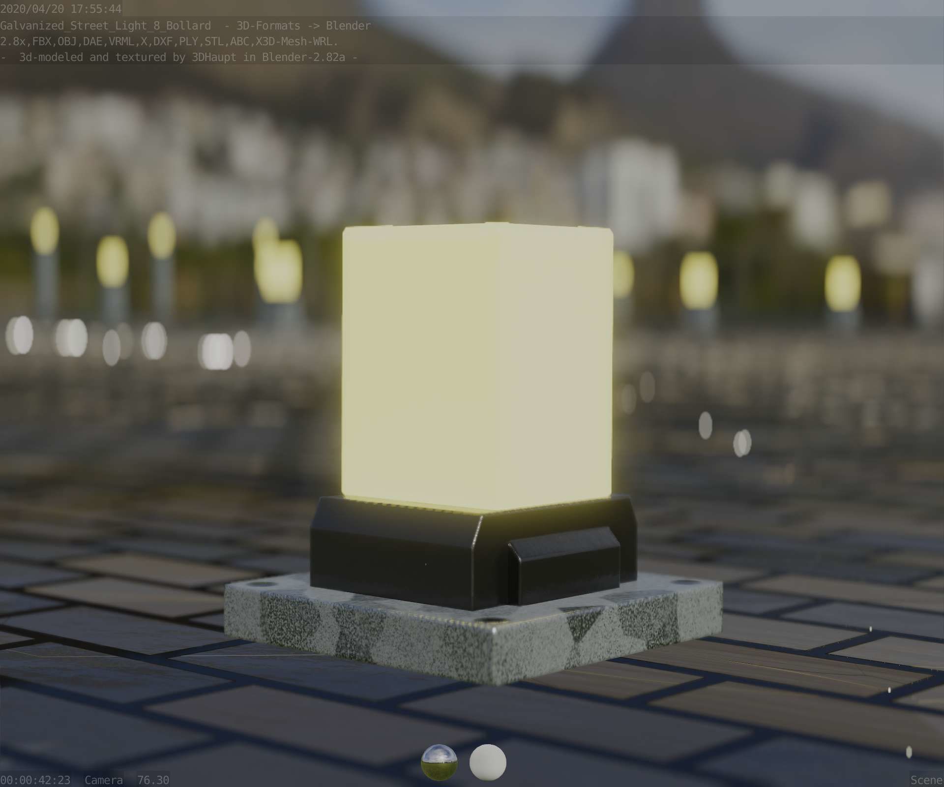 Street Light 8 Bollard 200mm Galvanized Version 3 Low-poly 3D model_35