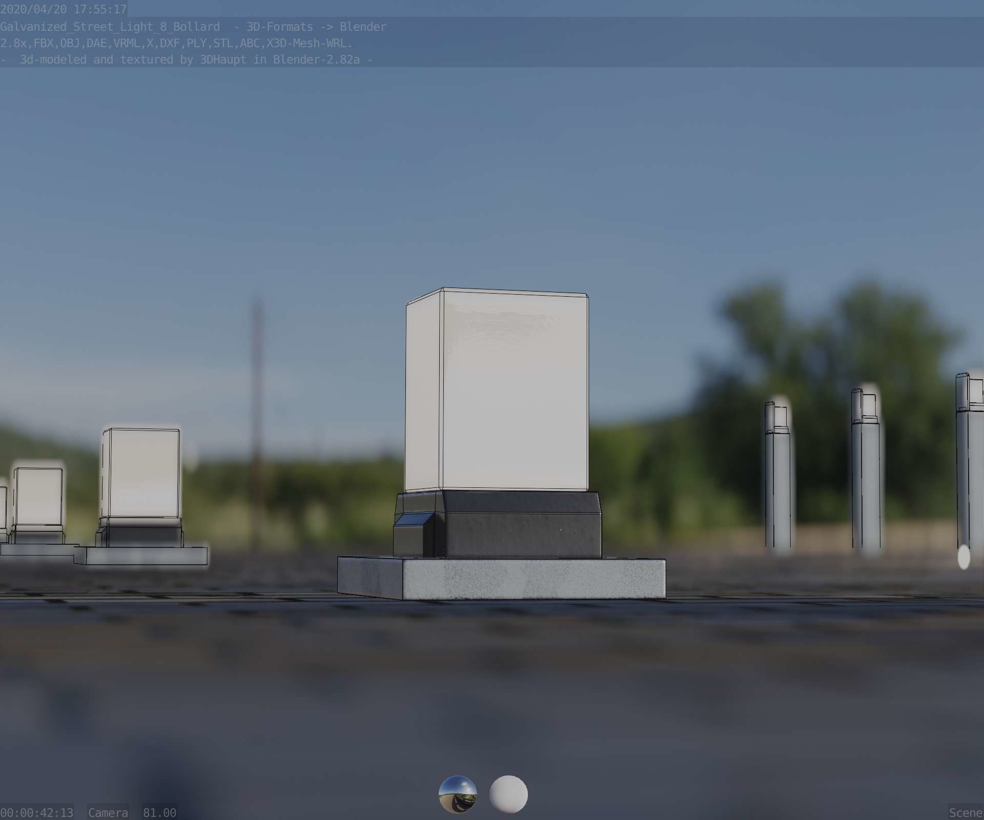 Street Light 8 Bollard 200mm Galvanized Version 3 Low-poly 3D model_26