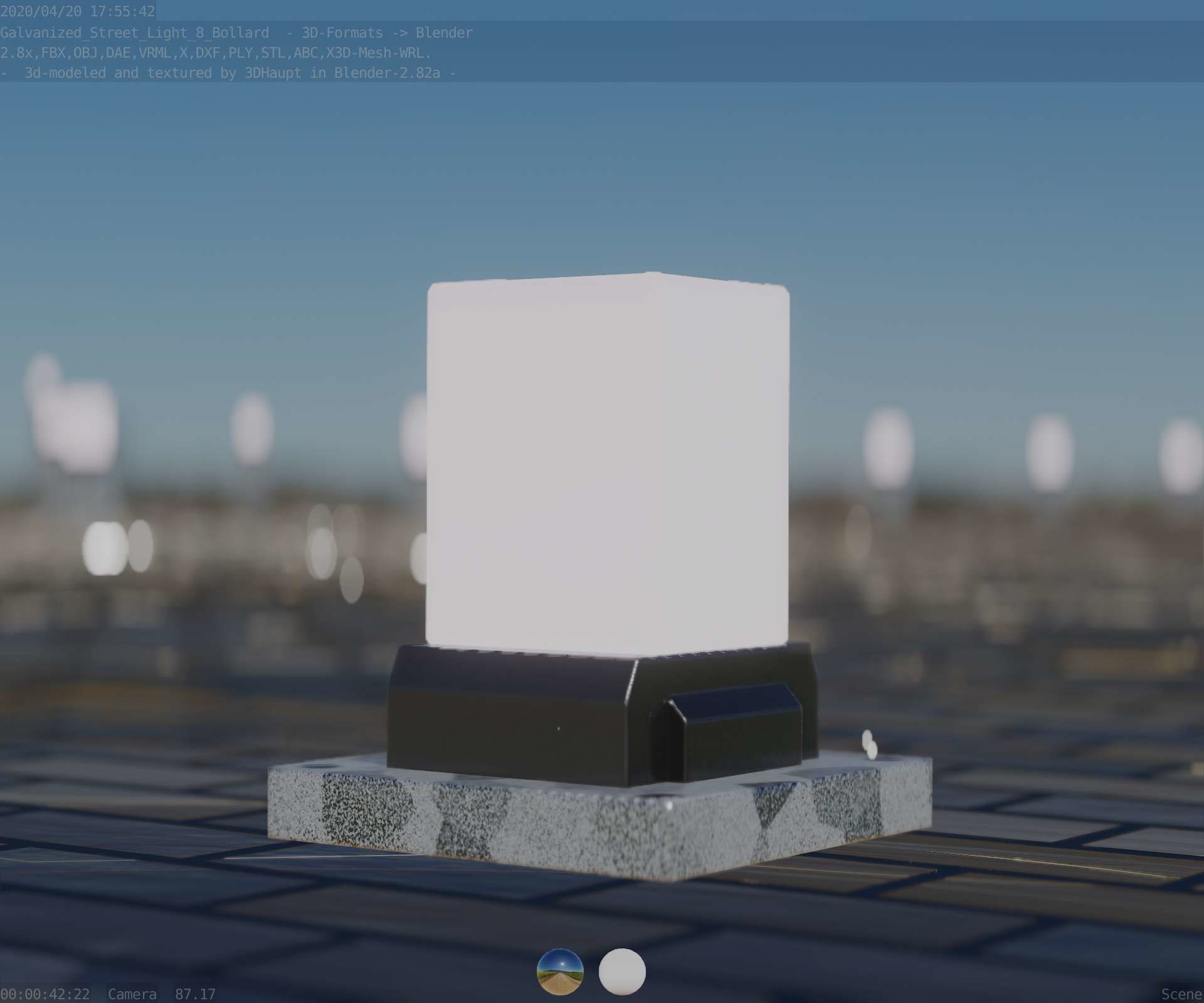 Street Light 8 Bollard 200mm Galvanized Version 3 Low-poly 3D model_34