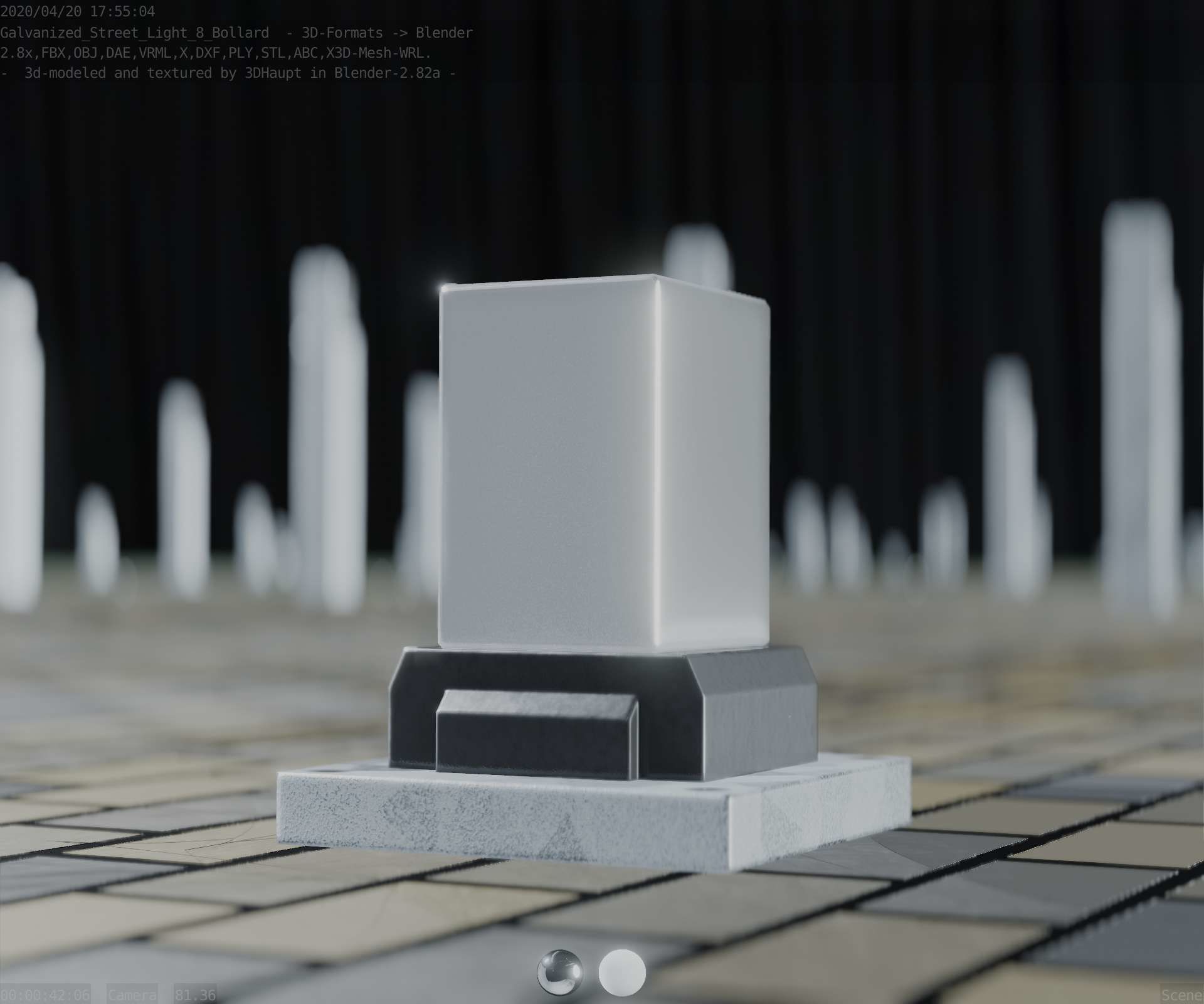 Street Light 8 Bollard 200mm Galvanized Version 3 Low-poly 3D model_19