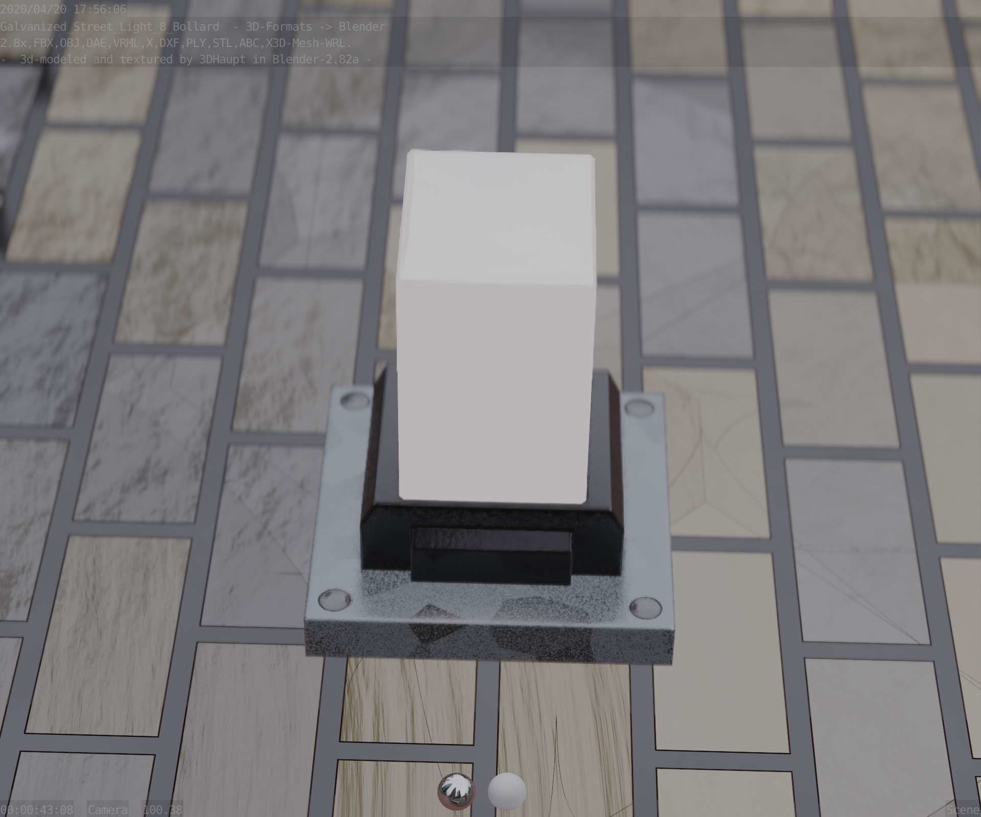 Street Light 8 Bollard 200mm Galvanized Version 3 Low-poly 3D model_44