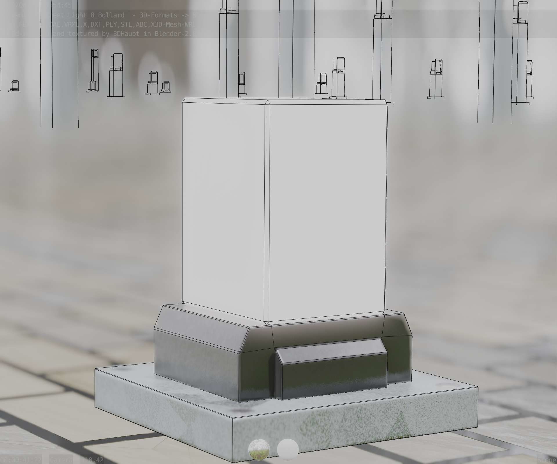 Street Light 8 Bollard 200mm Galvanized Version 3 Low-poly 3D model_5