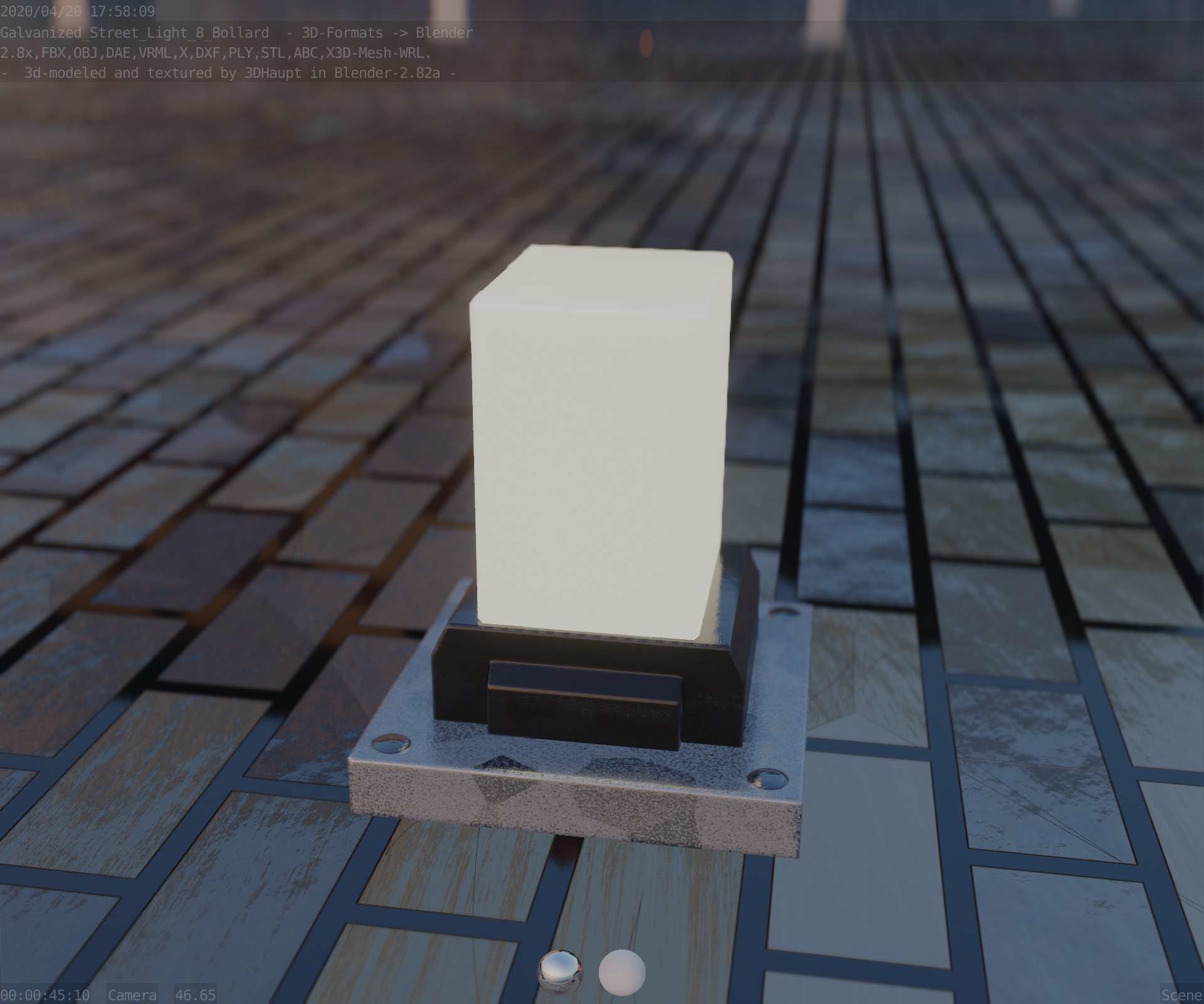 Street Light 8 Bollard 200mm Galvanized Version 3 Low-poly 3D model_94