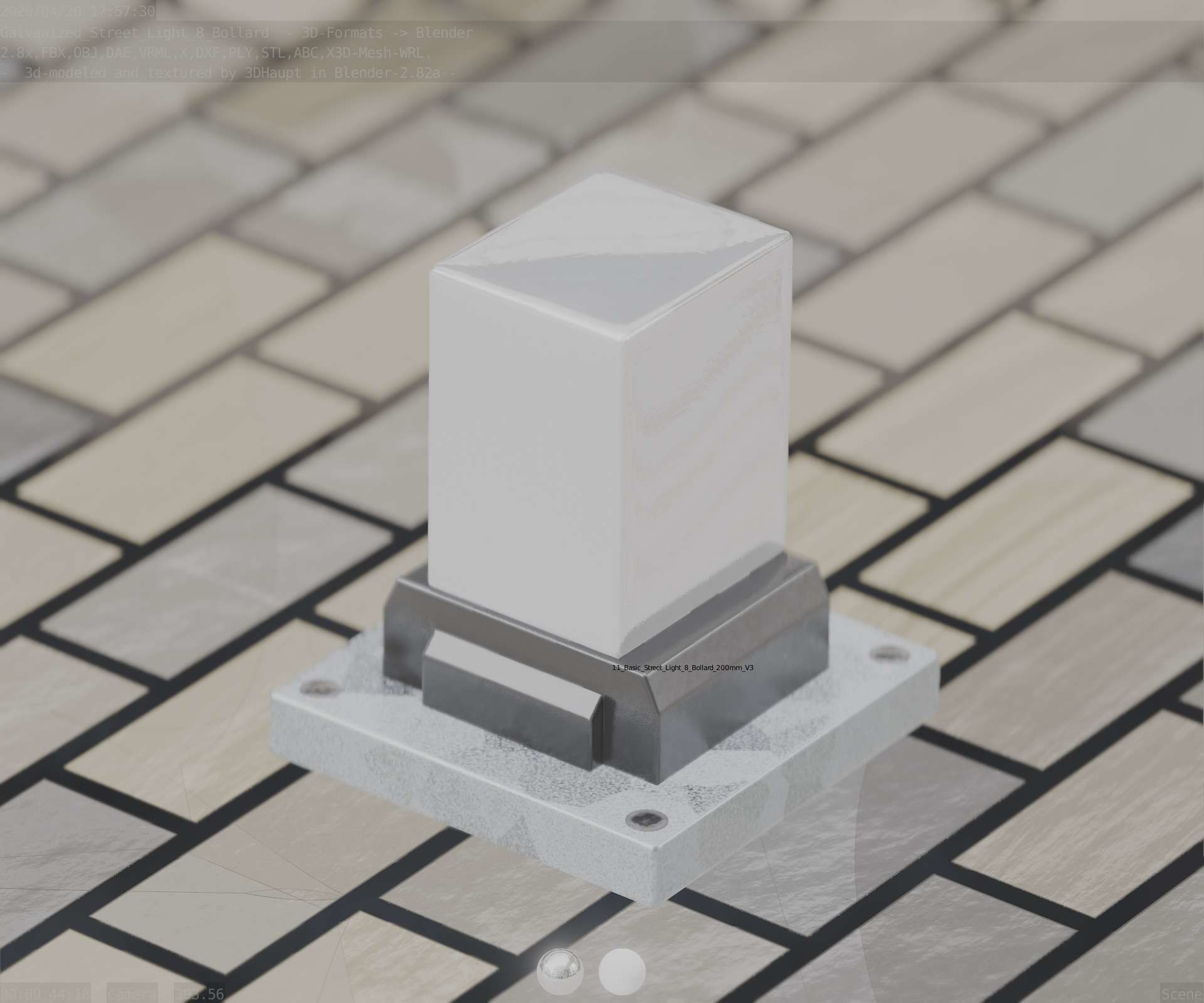 Street Light 8 Bollard 200mm Galvanized Version 3 Low-poly 3D model_78