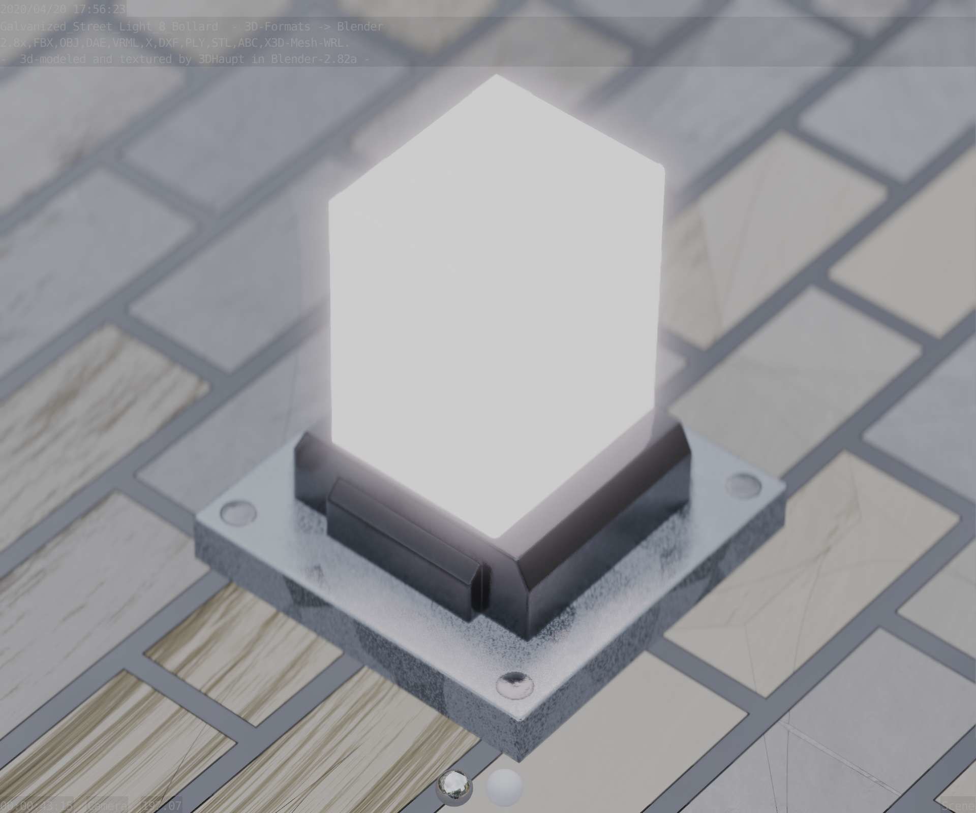Street Light 8 Bollard 200mm Galvanized Version 3 Low-poly 3D model_51