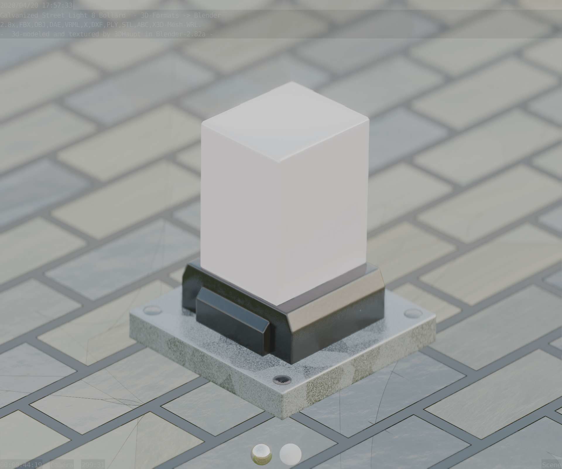 Street Light 8 Bollard 200mm Galvanized Version 3 Low-poly 3D model_79