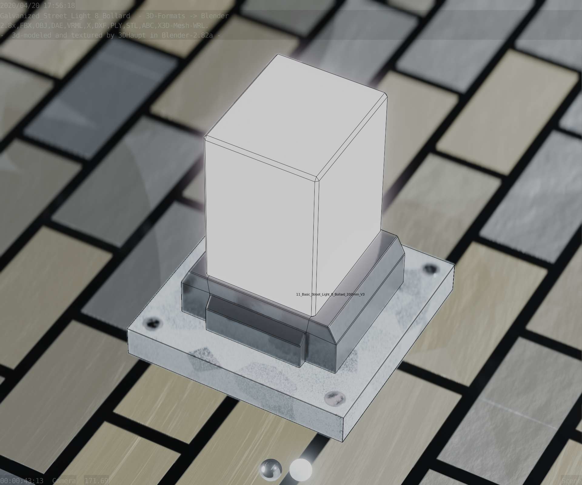 Street Light 8 Bollard 200mm Galvanized Version 3 Low-poly 3D model_49