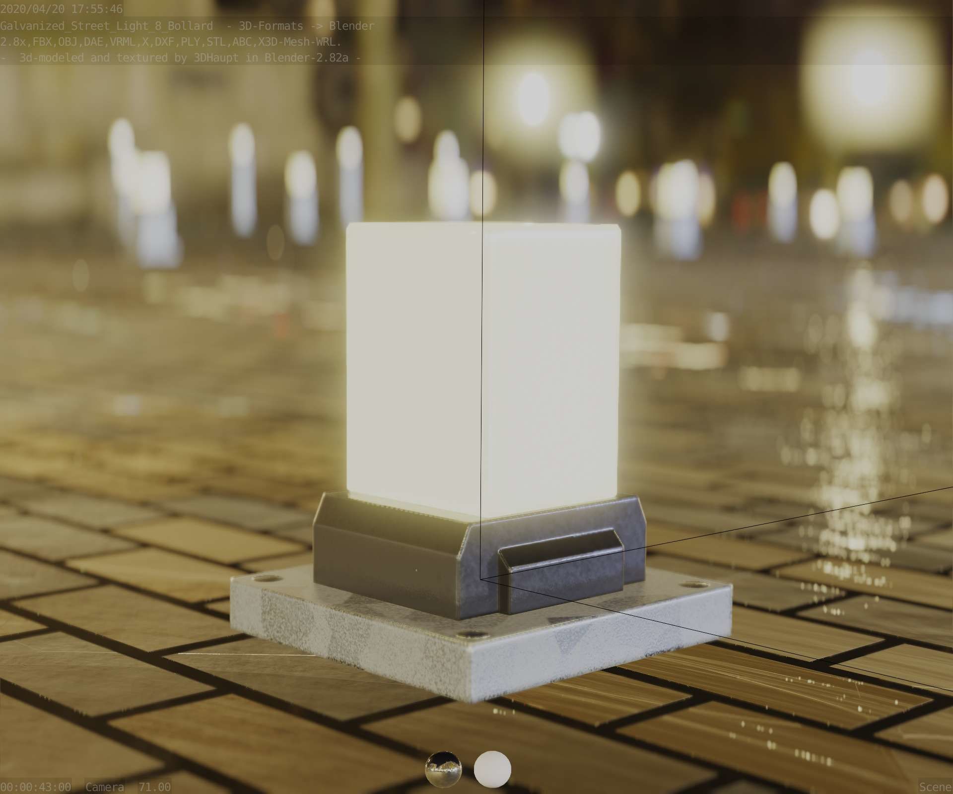 Street Light 8 Bollard 200mm Galvanized Version 3 Low-poly 3D model_36