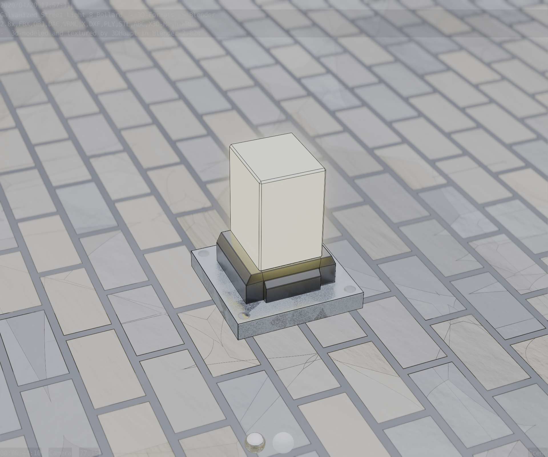 Street Light 8 Bollard 200mm Galvanized Version 3 Low-poly 3D model_70