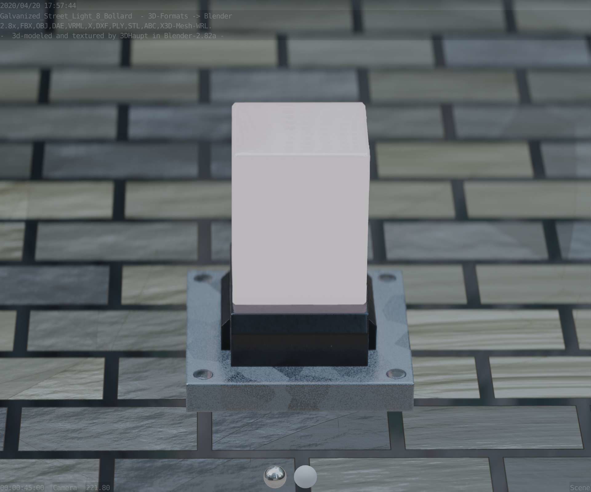 Street Light 8 Bollard 200mm Galvanized Version 3 Low-poly 3D model_84