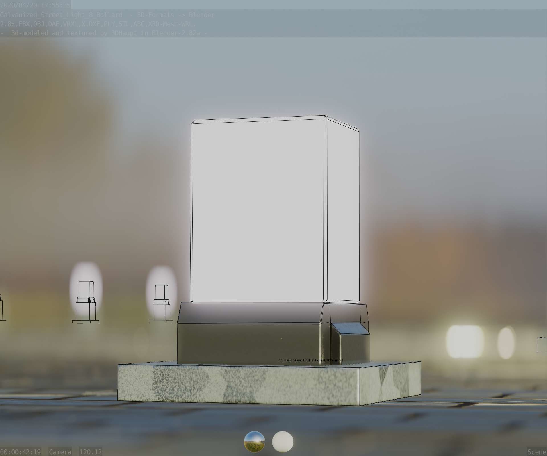 Street Light 8 Bollard 200mm Galvanized Version 3 Low-poly 3D model_31