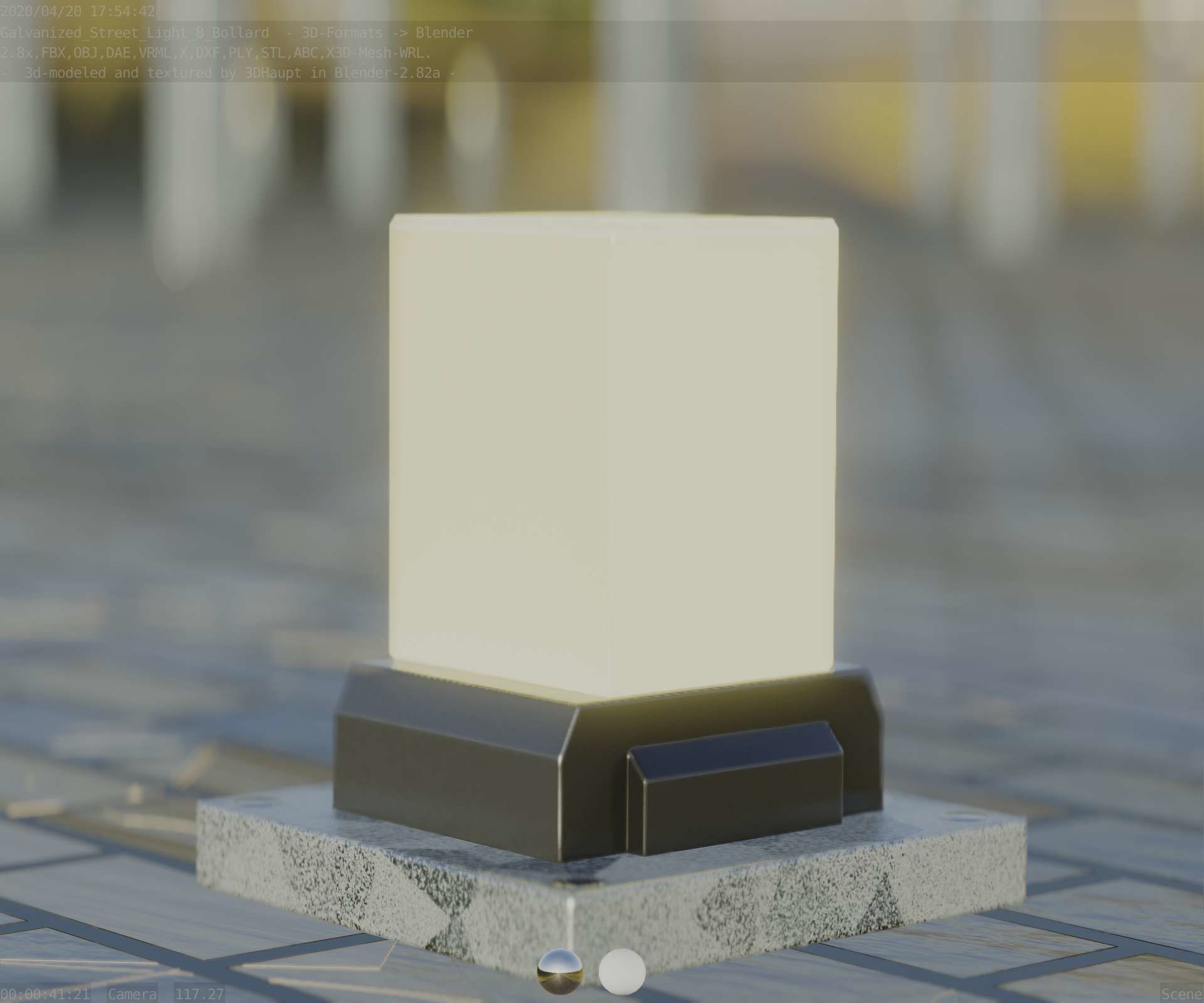 Street Light 8 Bollard 200mm Galvanized Version 3 Low-poly 3D model_10