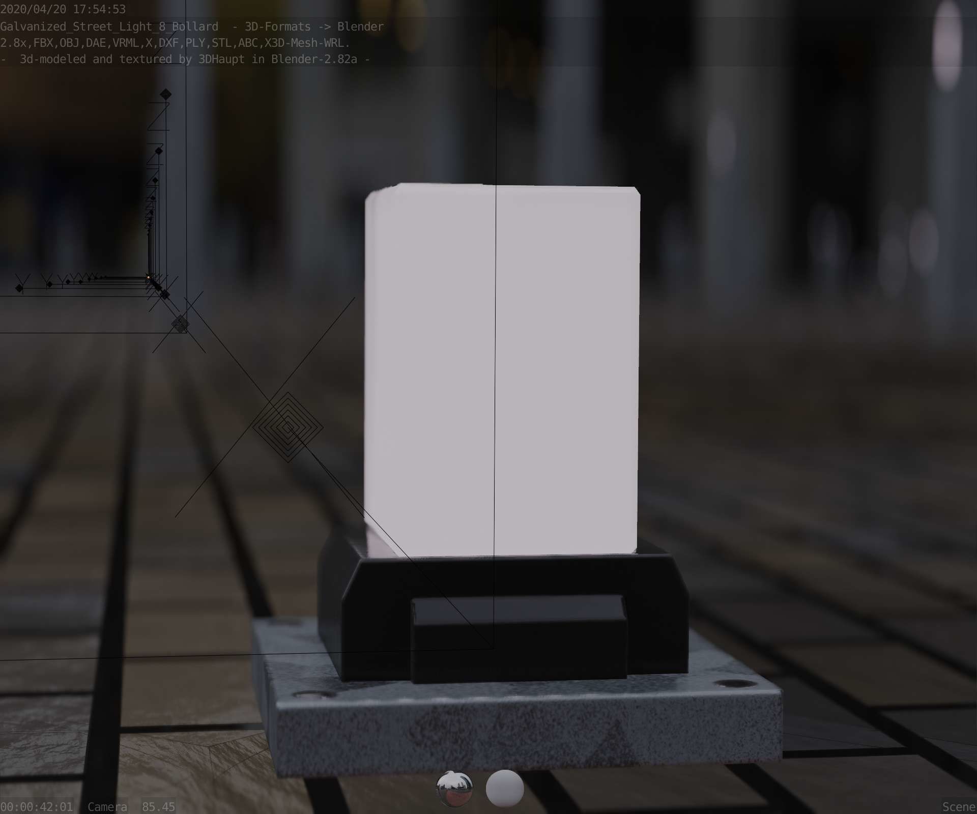 Street Light 8 Bollard 200mm Galvanized Version 3 Low-poly 3D model_13