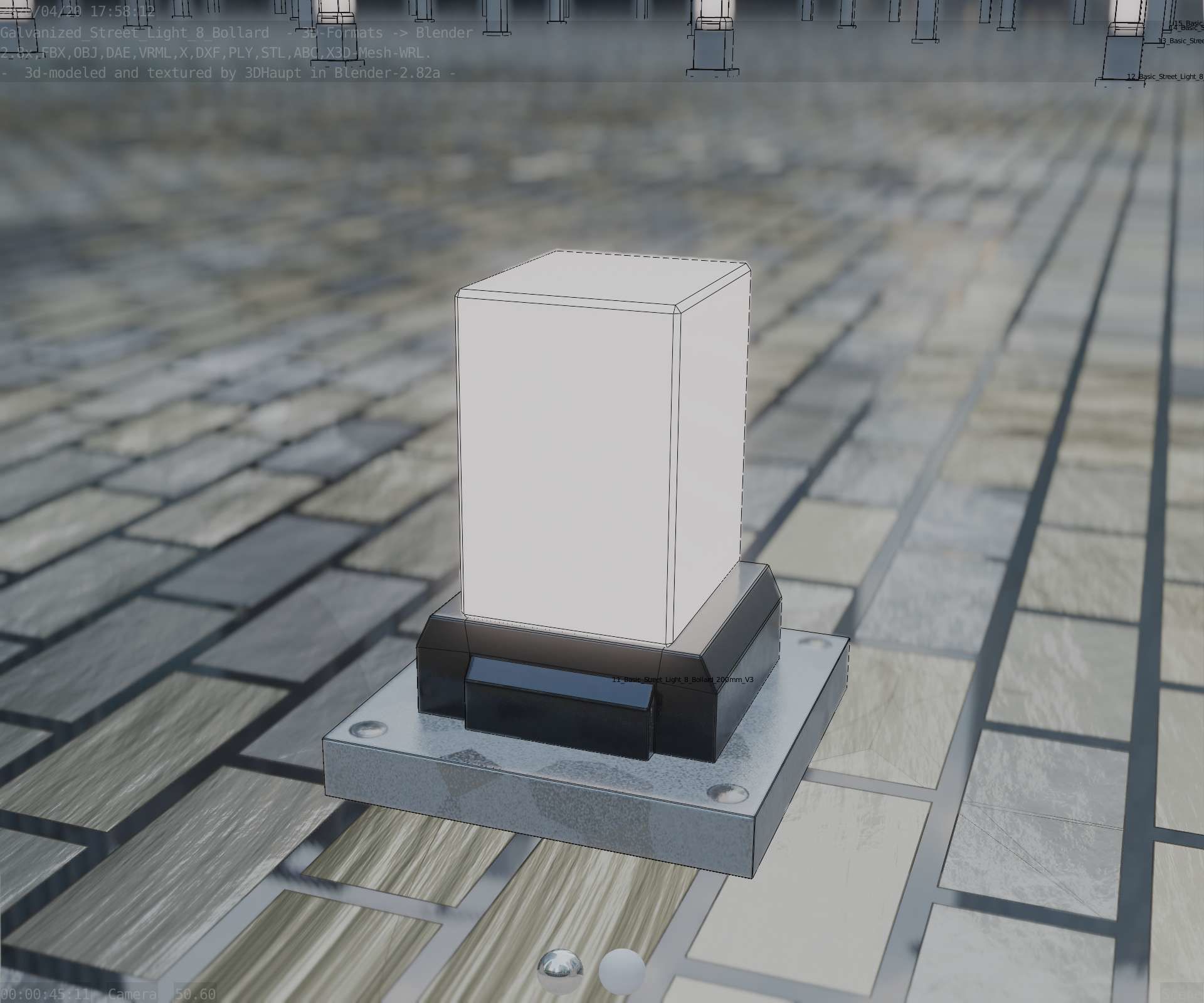 Street Light 8 Bollard 200mm Galvanized Version 3 Low-poly 3D model_95