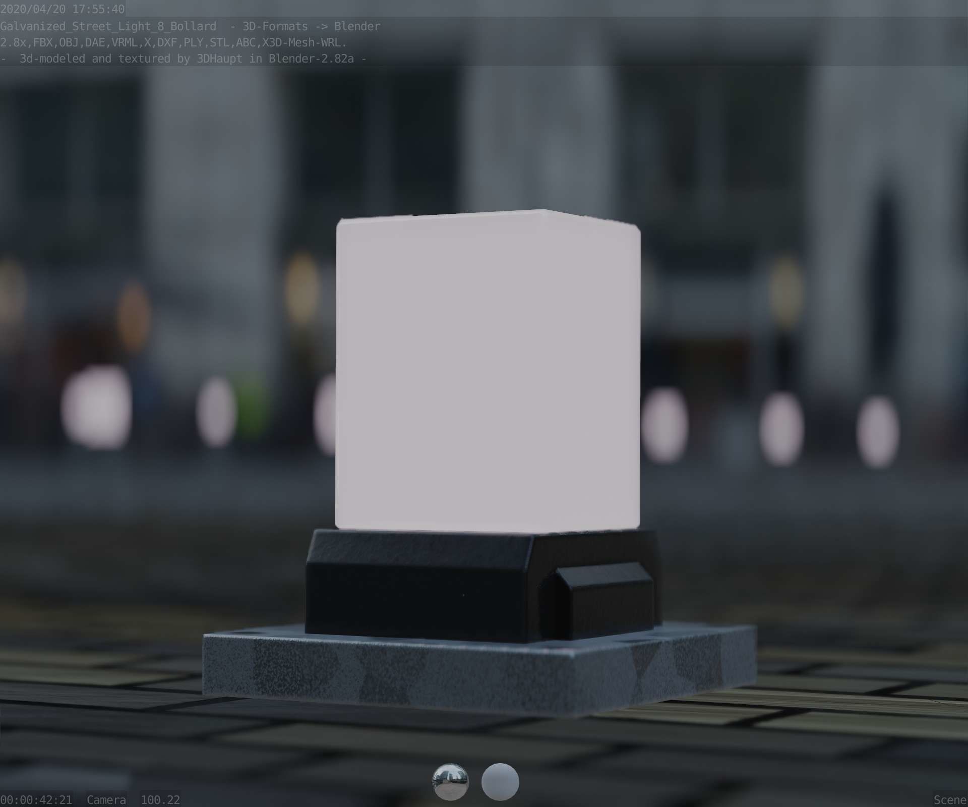 Street Light 8 Bollard 200mm Galvanized Version 3 Low-poly 3D model_33