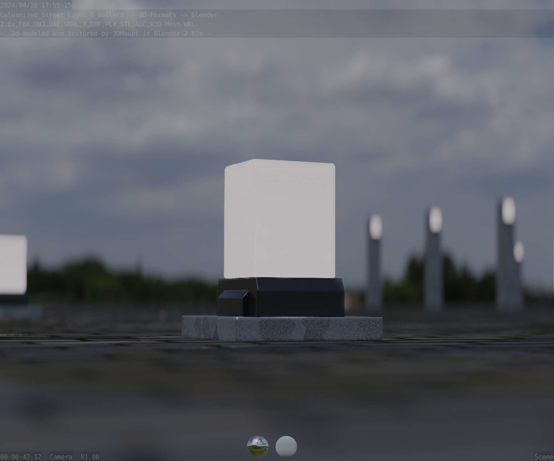 Street Light 8 Bollard 200mm Galvanized Version 3 Low-poly 3D model_25