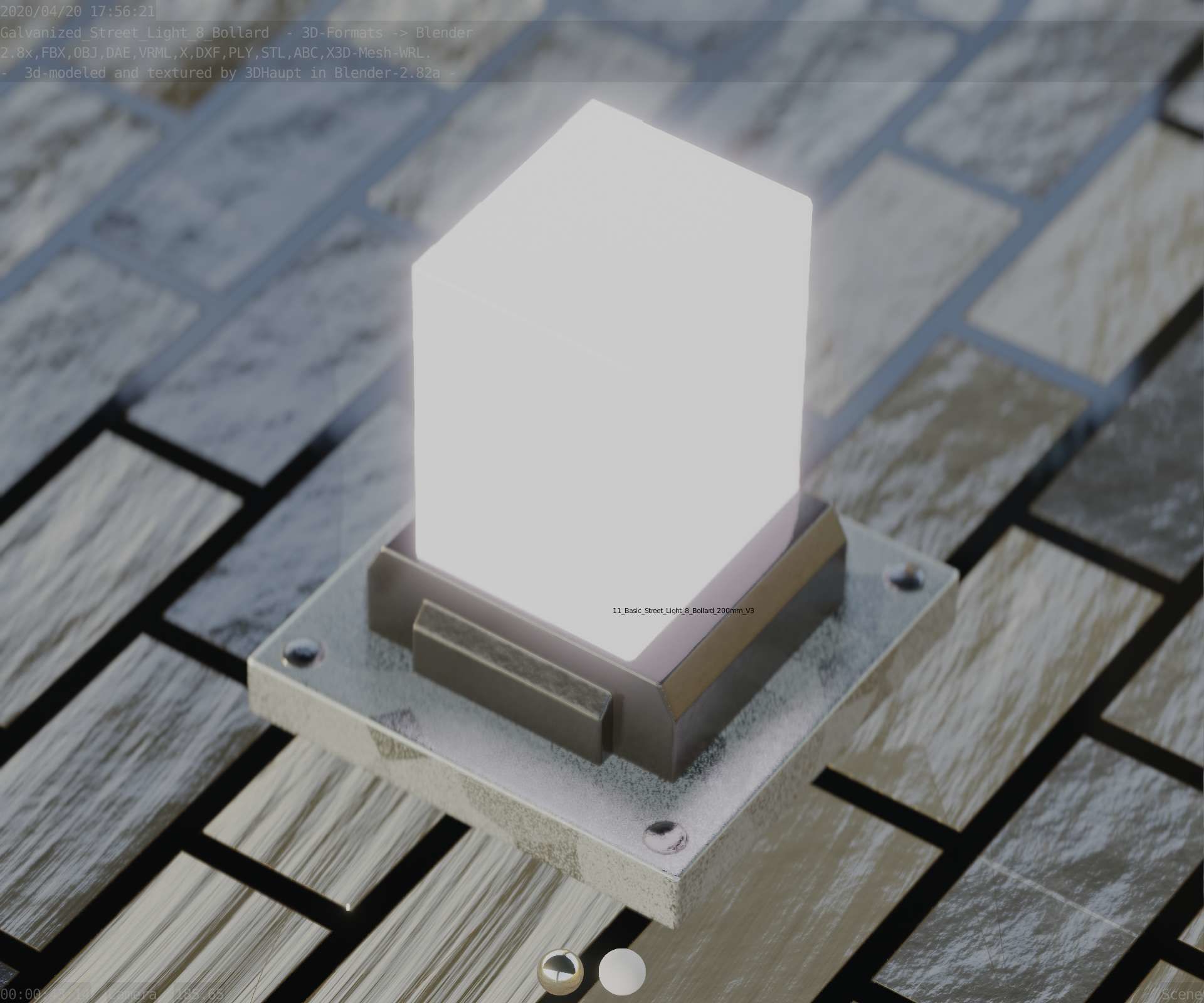 Street Light 8 Bollard 200mm Galvanized Version 3 Low-poly 3D model_50