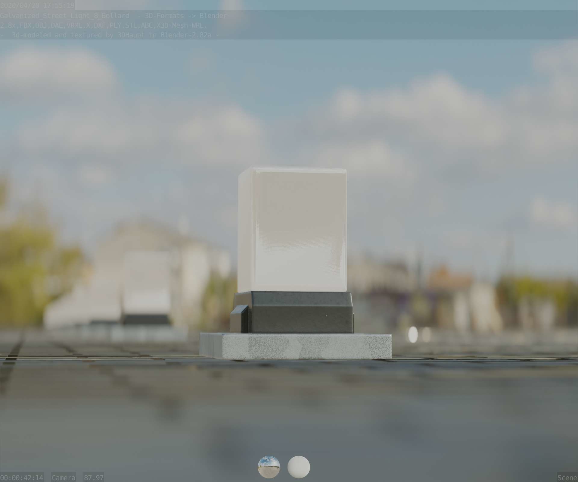 Street Light 8 Bollard 200mm Galvanized Version 3 Low-poly 3D model_27