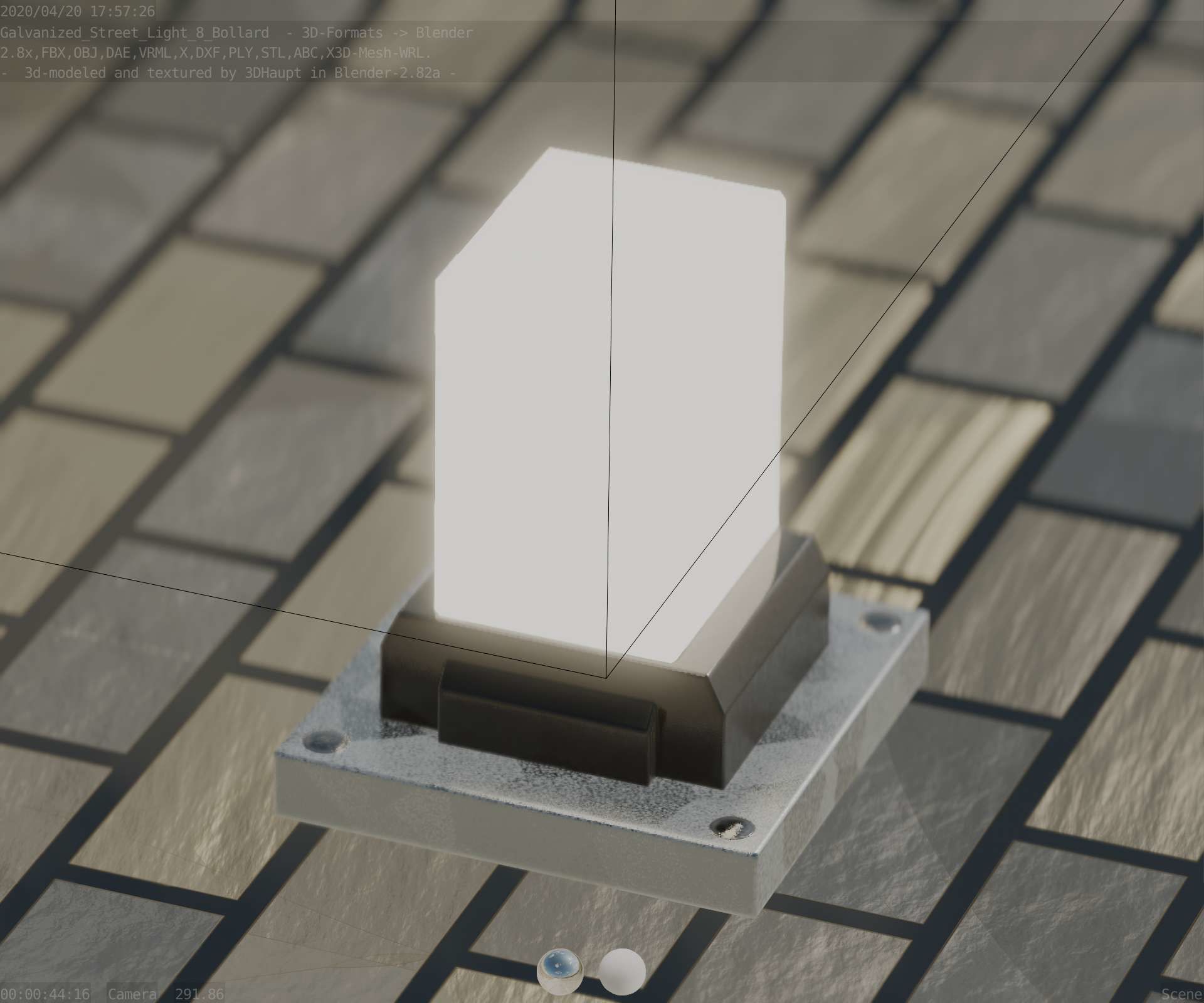 Street Light 8 Bollard 200mm Galvanized Version 3 Low-poly 3D model_76