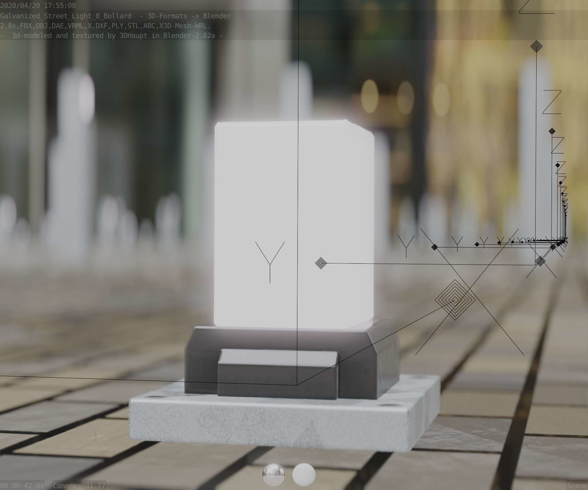 Street Light 8 Bollard 200mm Galvanized Version 3 Low-poly 3D model_17