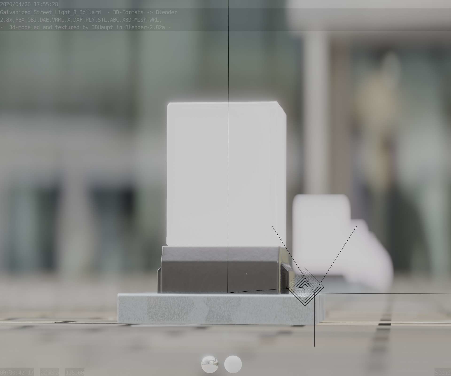 Street Light 8 Bollard 200mm Galvanized Version 3 Low-poly 3D model_29